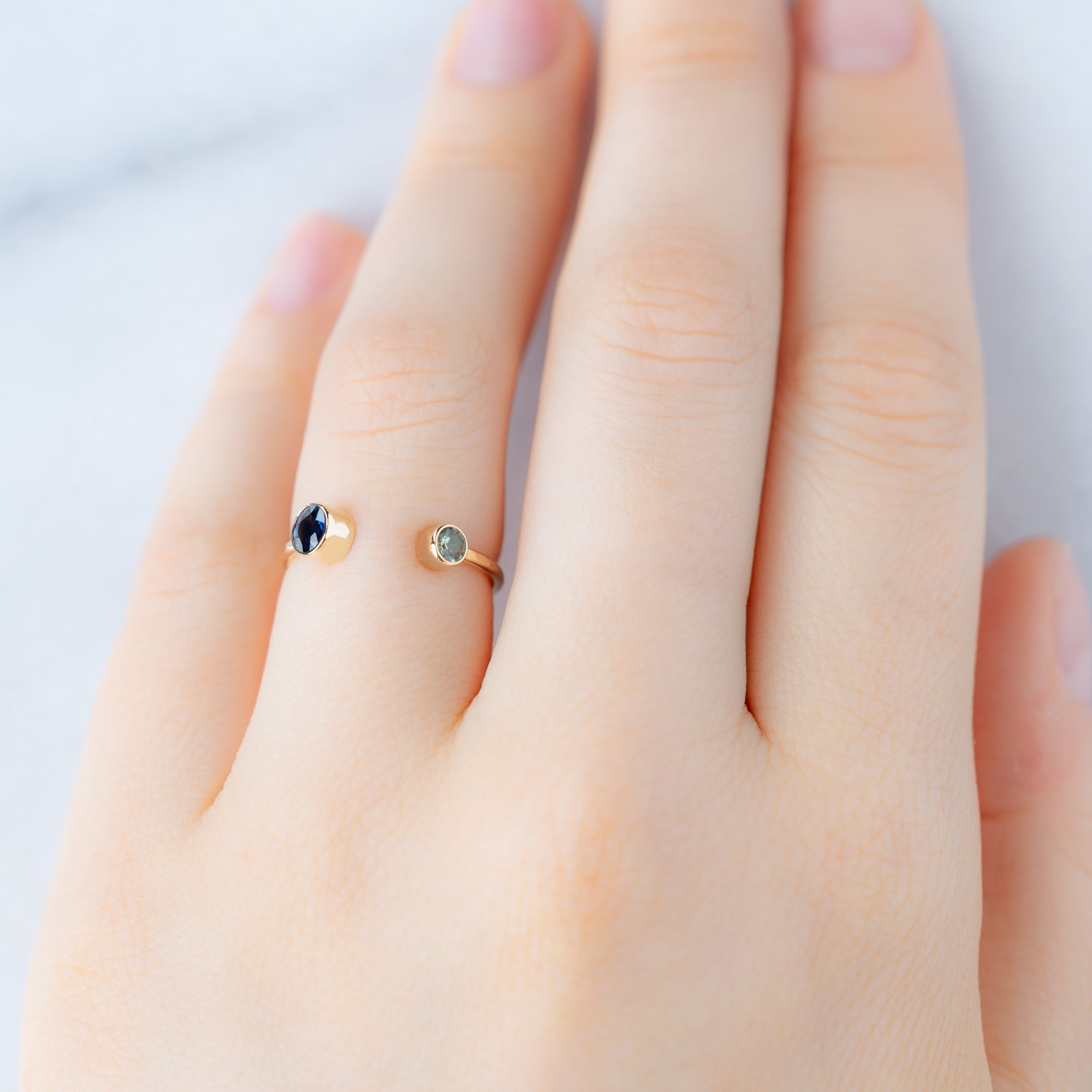 Alexis Russell Rings The Open Cuff Blue + Green Sapphire Ring | Yellow Gold or Sterling Silver
