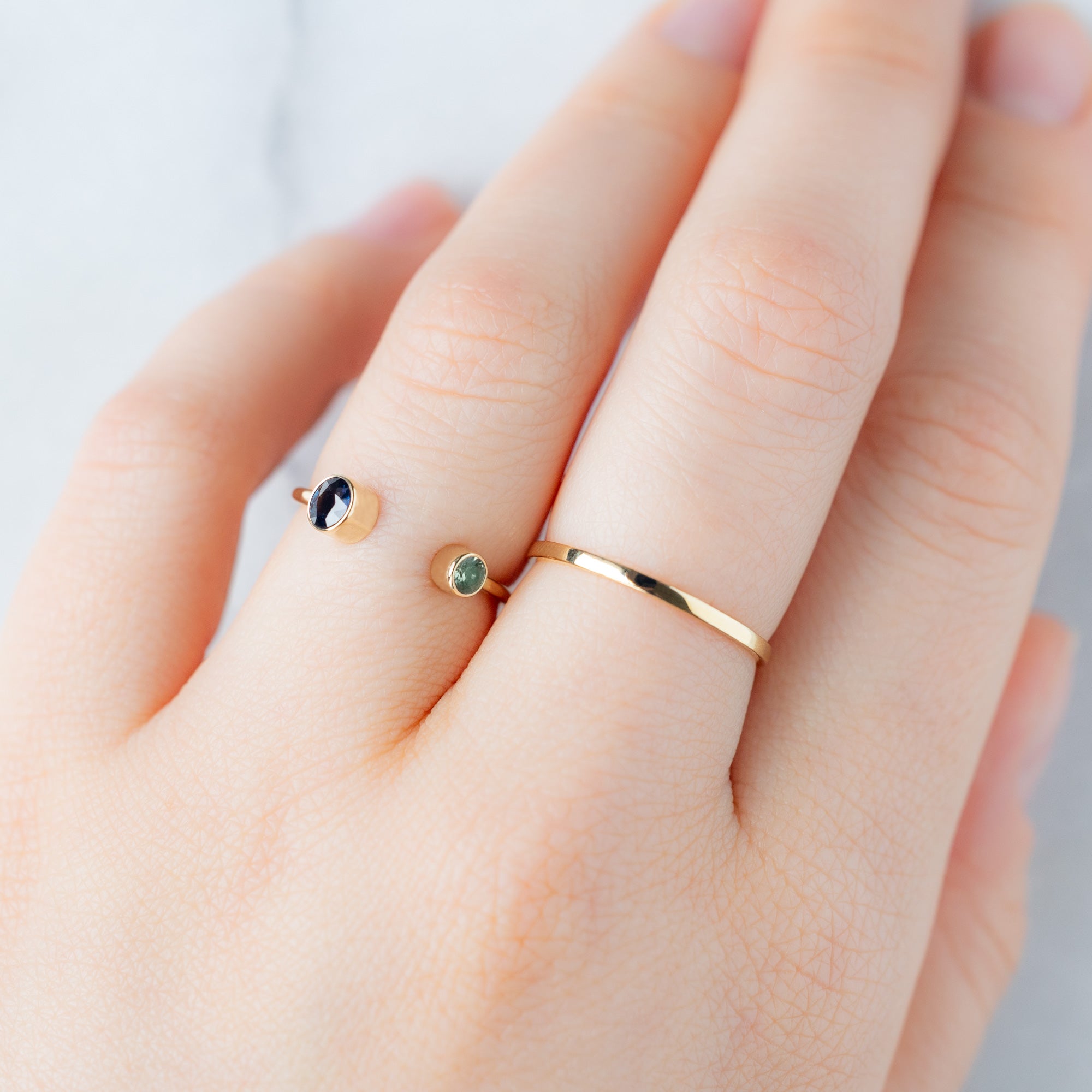 Alexis Russell Rings The Open Cuff Blue + Green Sapphire Ring | Yellow Gold or Sterling Silver
