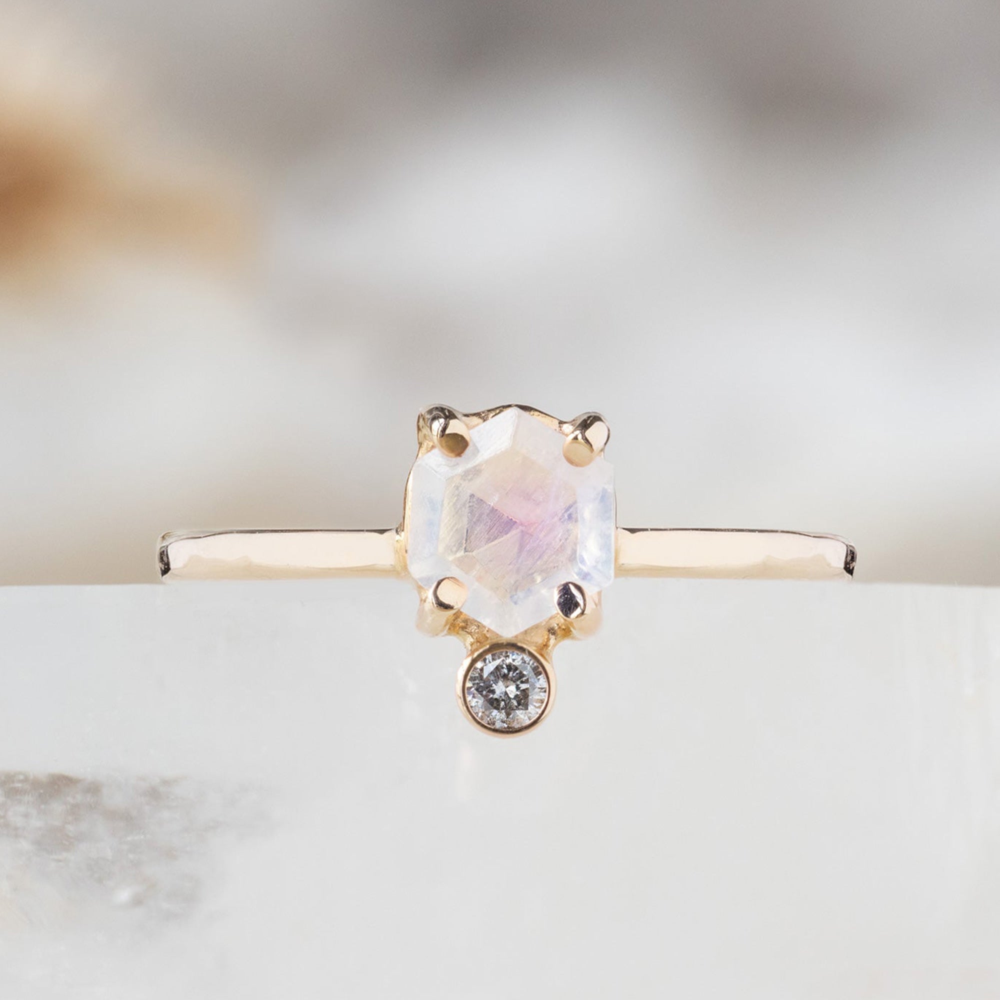 Alexis Russell Rings The Hexagon Moonstone + Diamond Ring | Yellow, Rose or Sterling Silver