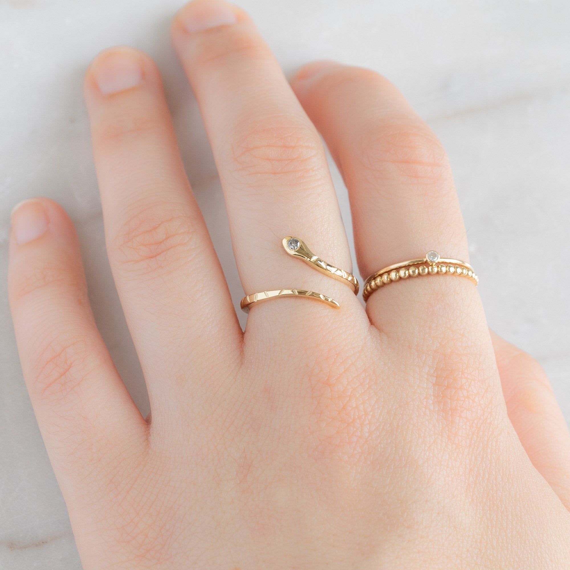 Alexis Russell Rings The Salt and Pepper Diamond Serpent Ring | Yellow, Rose or White Gold