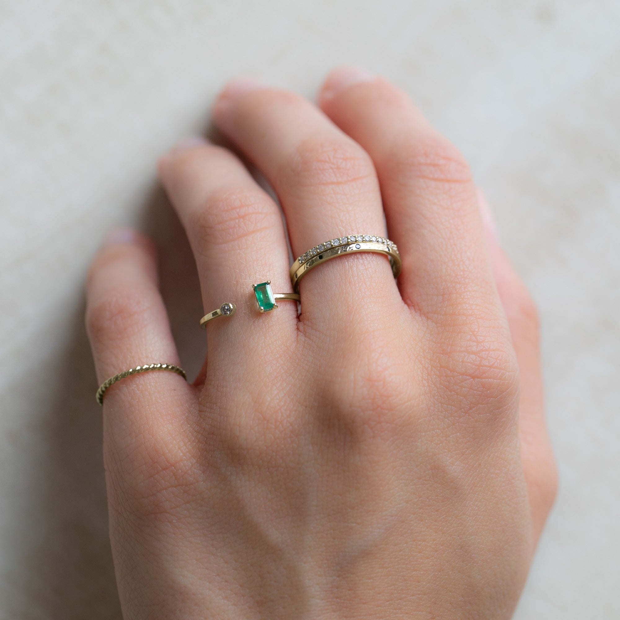 Alexis Russell Rings The Open Cuff Emerald + Diamond Ring | Yellow, Rose or White Gold
