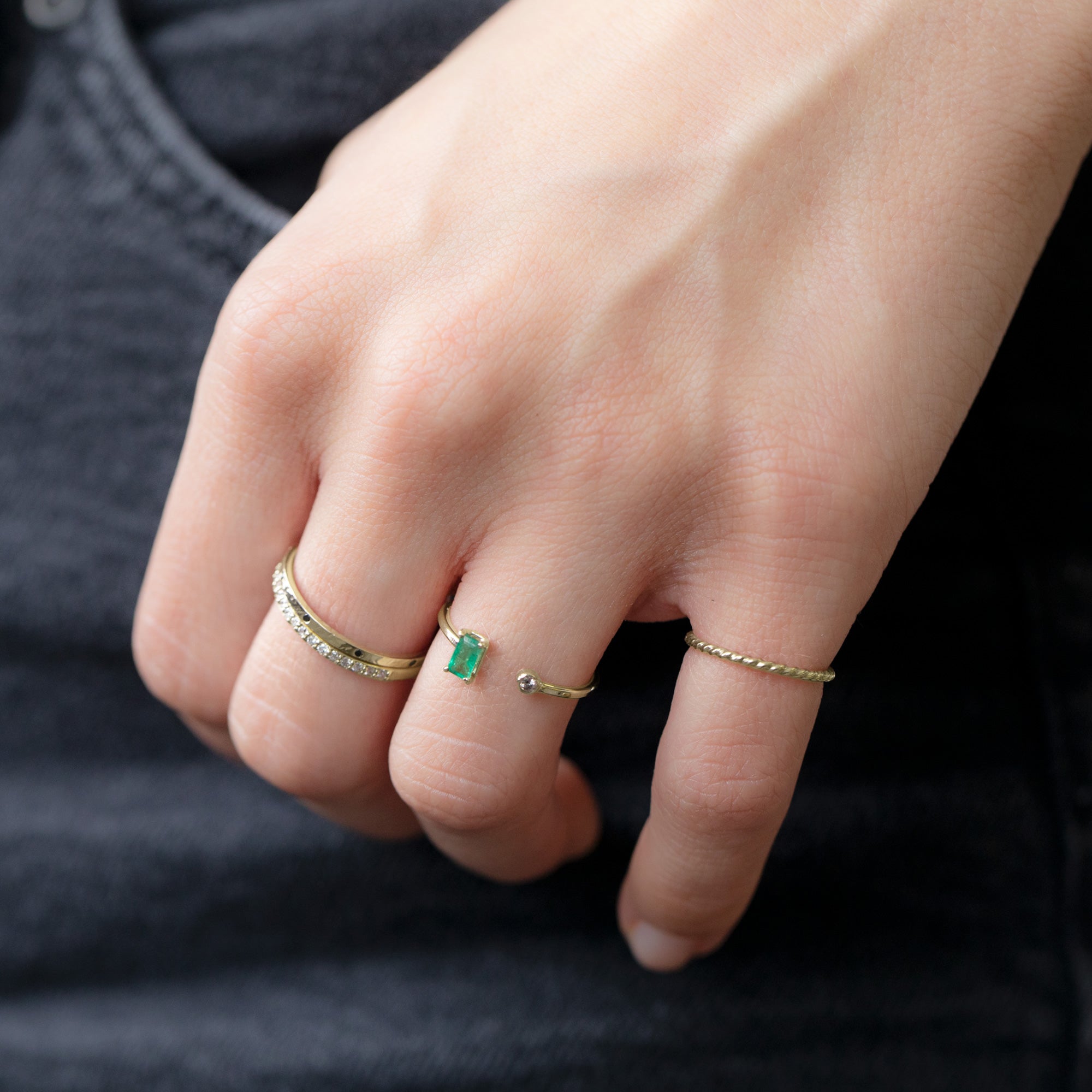 Alexis Russell Rings The Open Cuff Emerald + Diamond Ring | Yellow, Rose or White Gold