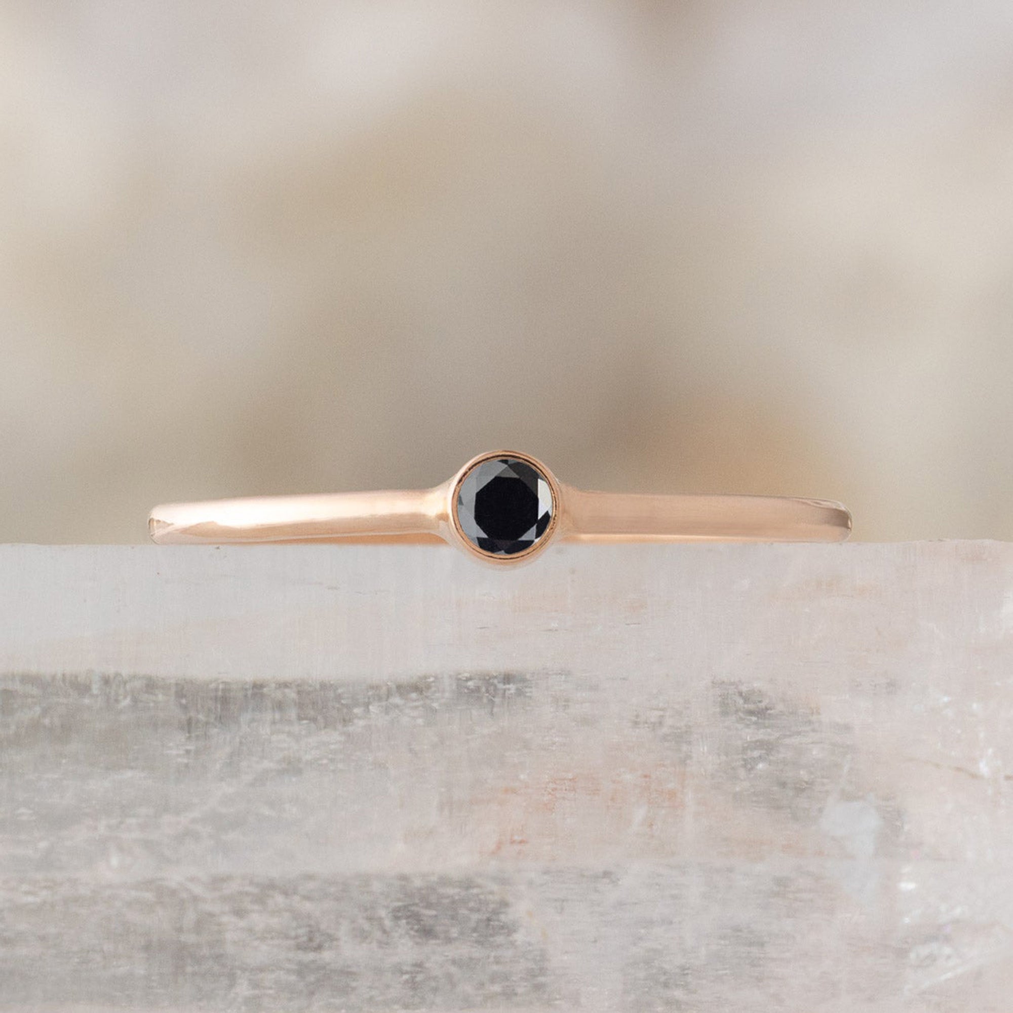 Alexis Russell Rings The Teensy Custom Black Diamond Stacking Ring | Rose Gold