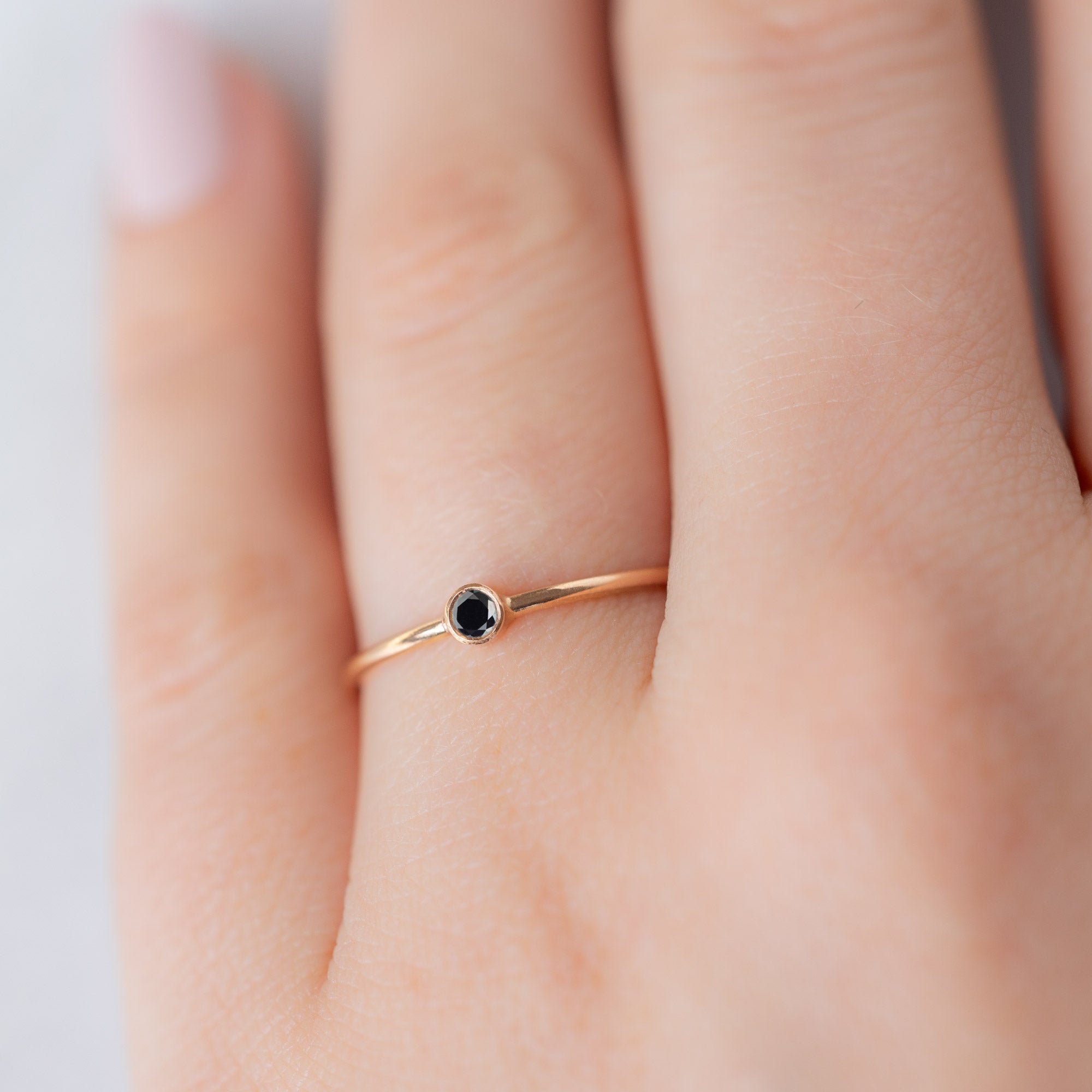 Alexis Russell Rings The Teensy Custom Black Diamond Stacking Ring | Rose Gold
