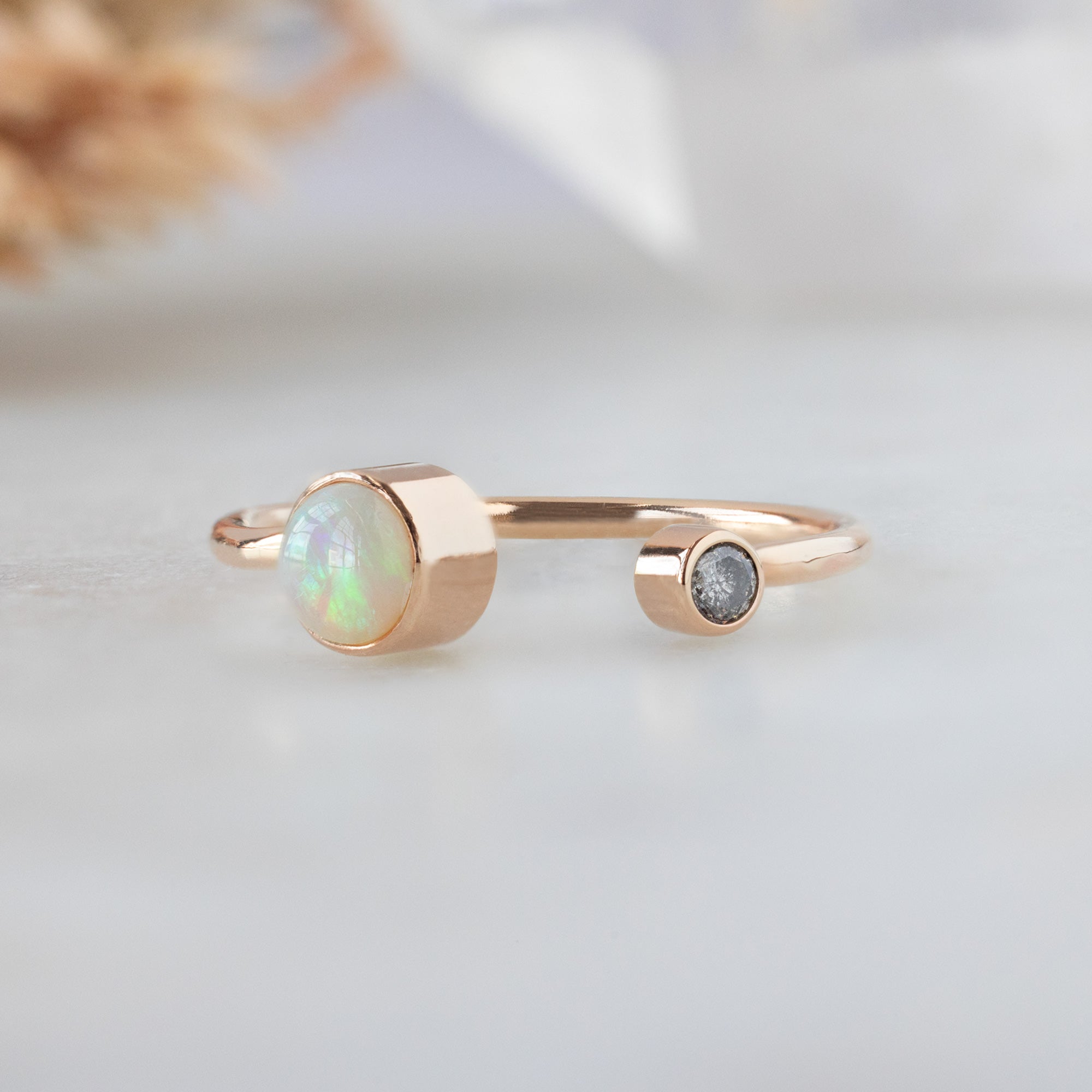Alexis Russell Rings The Open Cuff Opal + Diamond Ring | Yellow or Rose Gold