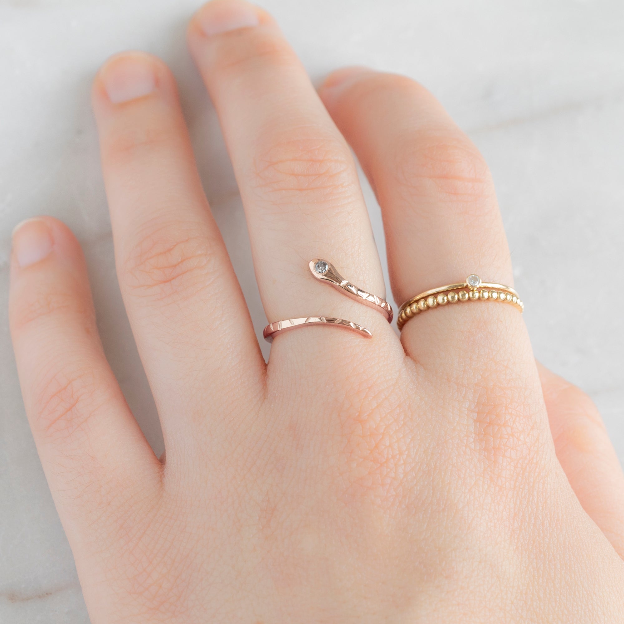Alexis Russell Rings The Salt and Pepper Diamond Serpent Ring | Yellow, Rose or White Gold