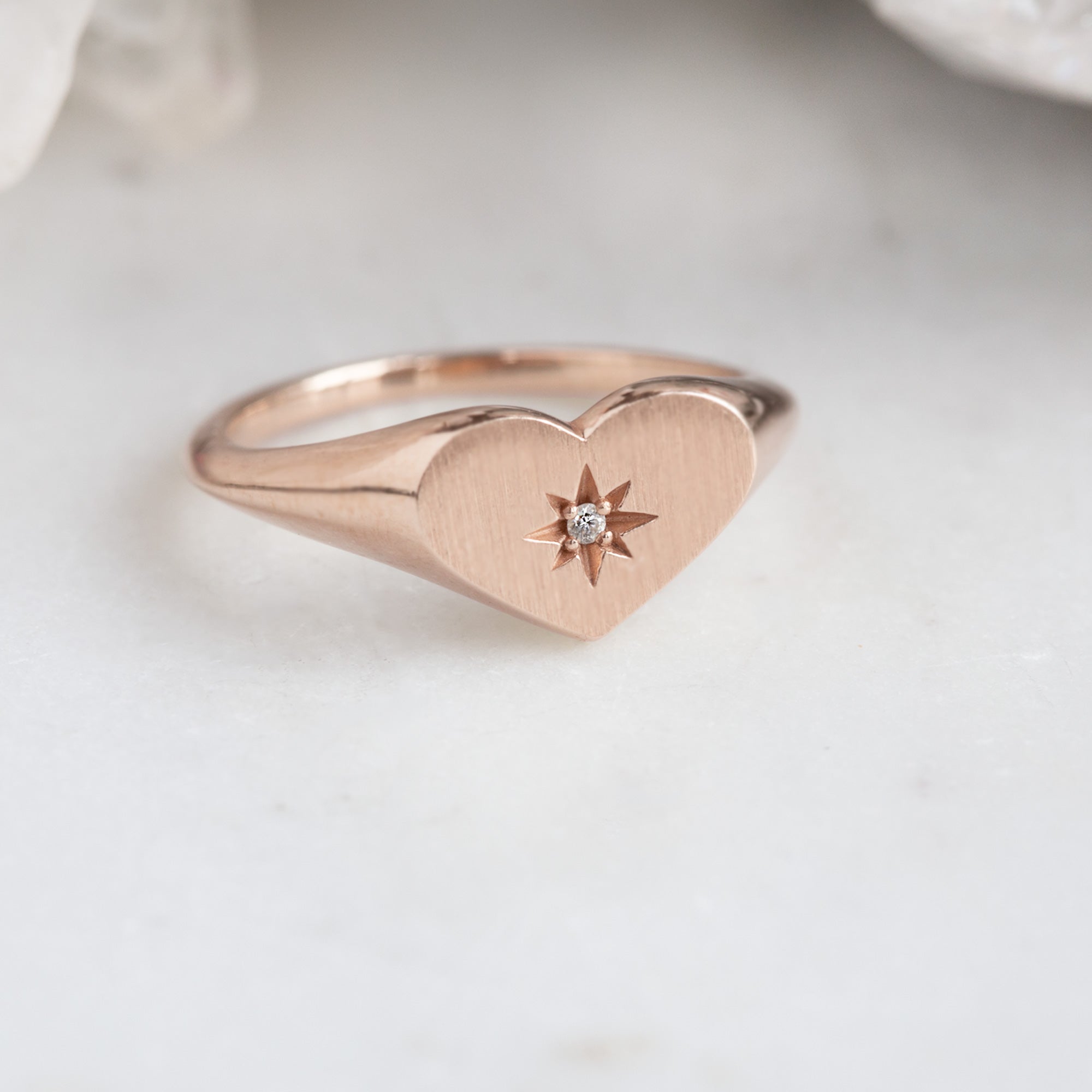 Alexis Russell Rings The Sweetheart White Diamond Signet Ring | Yellow, Rose, White or Sterling Silver