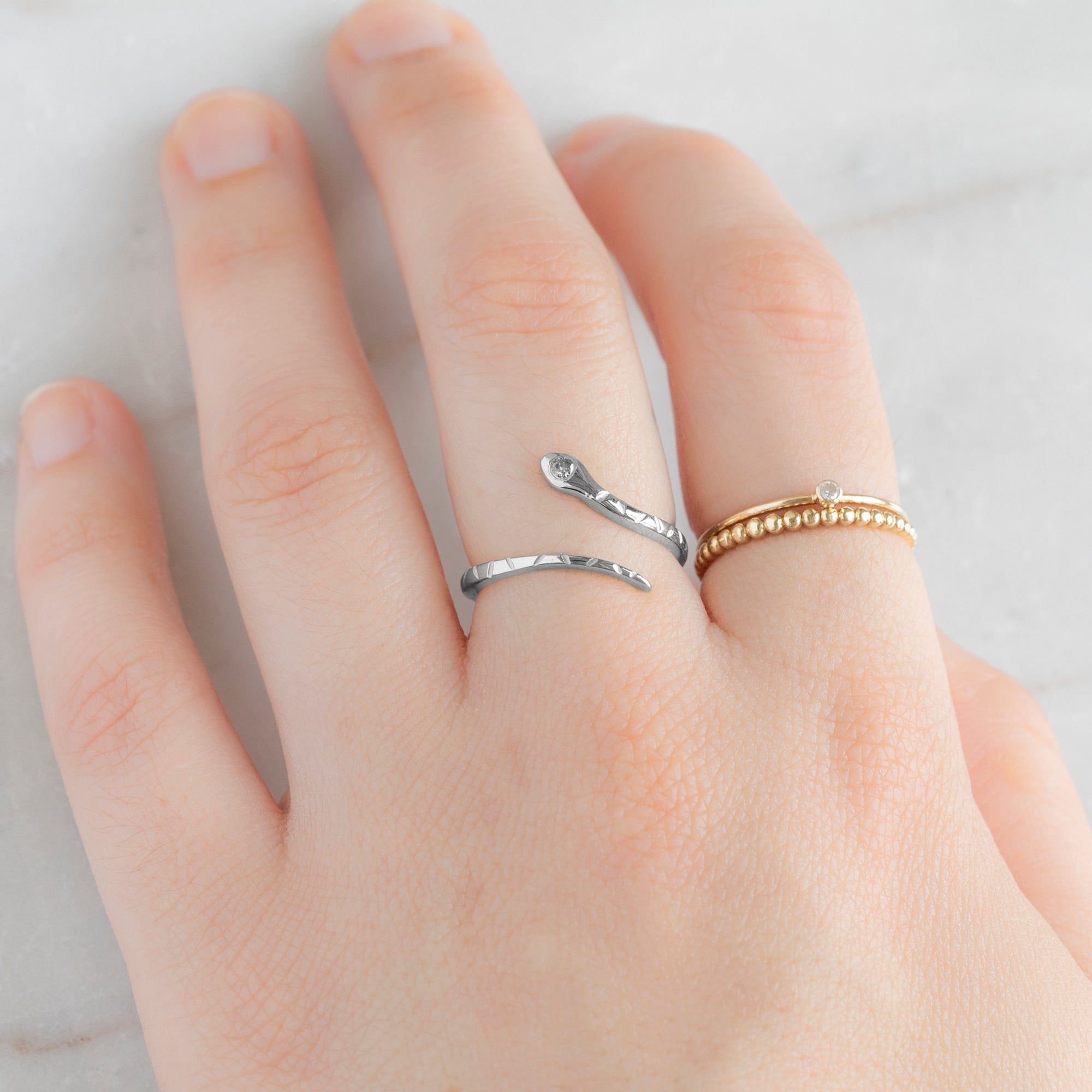 Alexis Russell Rings The Salt and Pepper Diamond Serpent Ring | Yellow, Rose or White Gold