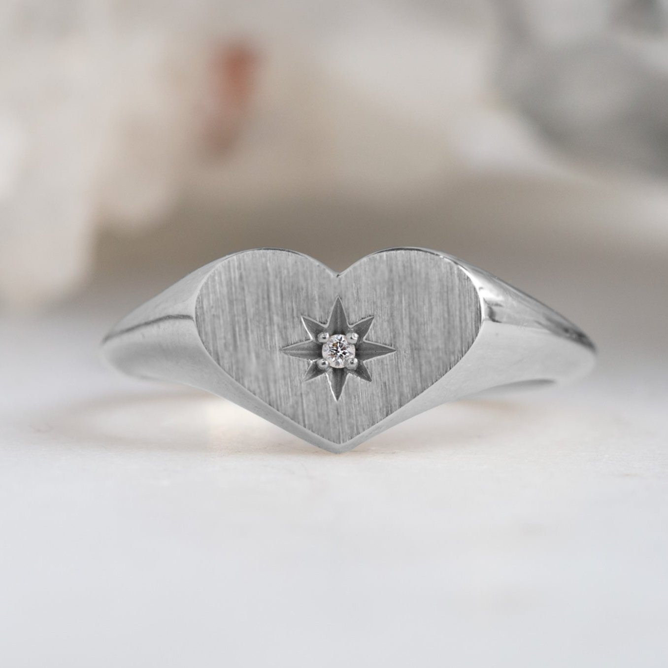 Alexis Russell Rings The Sweetheart White Diamond Signet Ring | Yellow, Rose, White or Sterling Silver