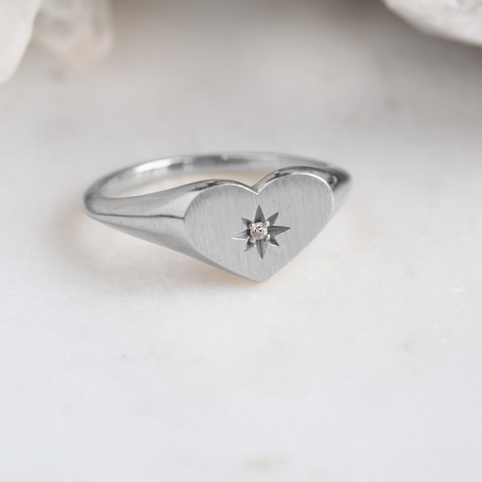 Alexis Russell Rings The Sweetheart White Diamond Signet Ring | Yellow, Rose, White or Sterling Silver