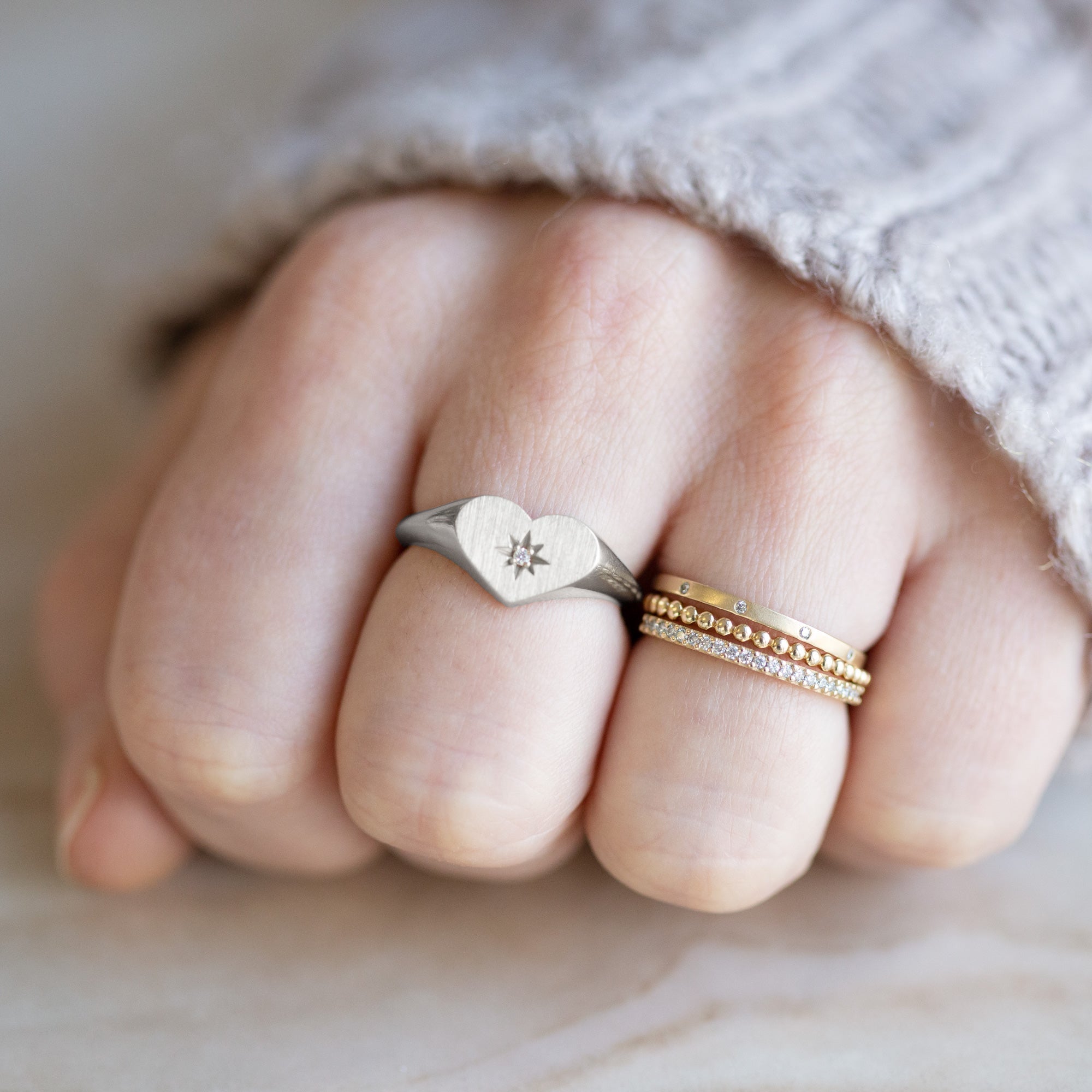 Alexis Russell Rings The Sweetheart White Diamond Signet Ring | Yellow, Rose, White or Sterling Silver