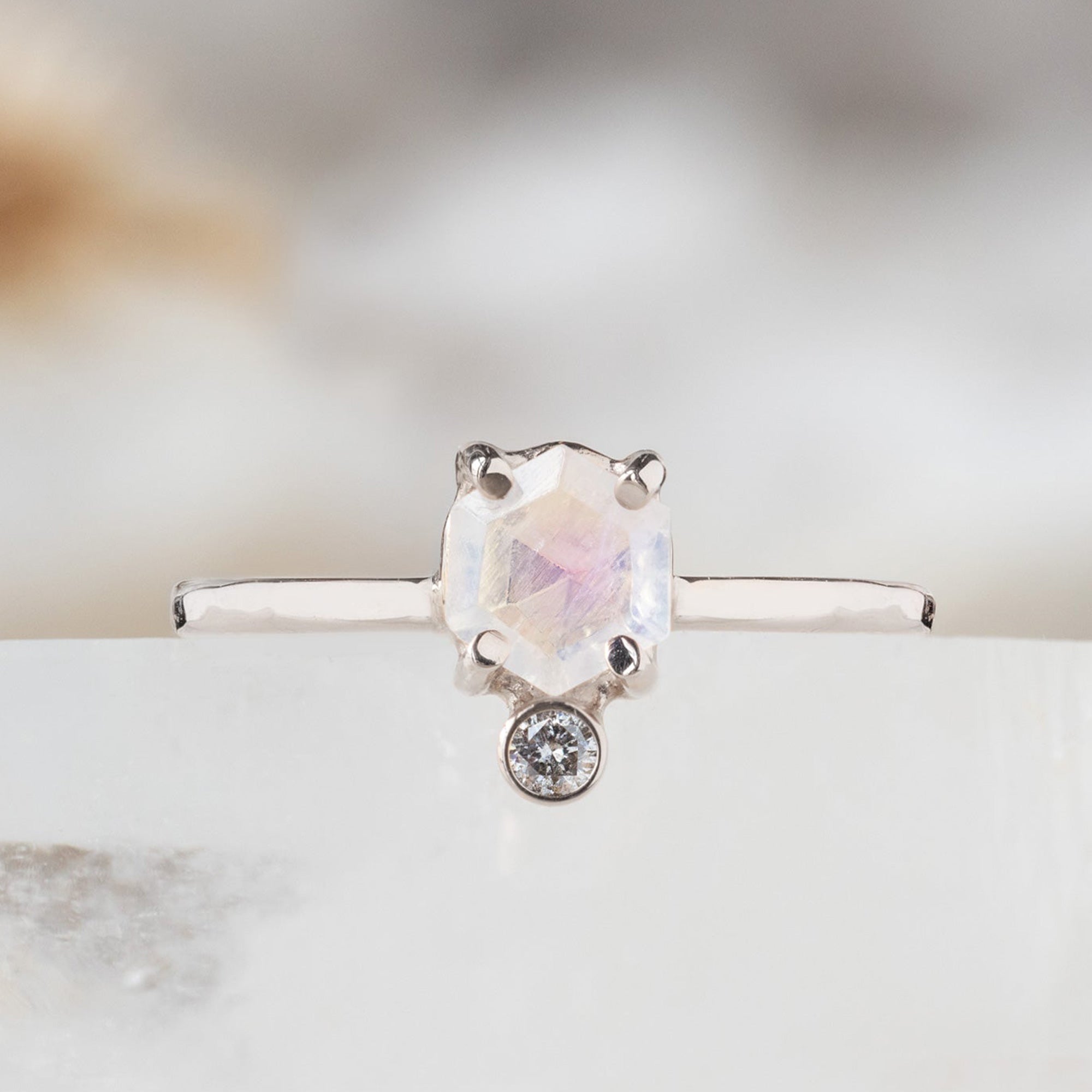 Alexis Russell Rings The Hexagon Moonstone + Diamond Ring | Yellow, Rose or Sterling Silver