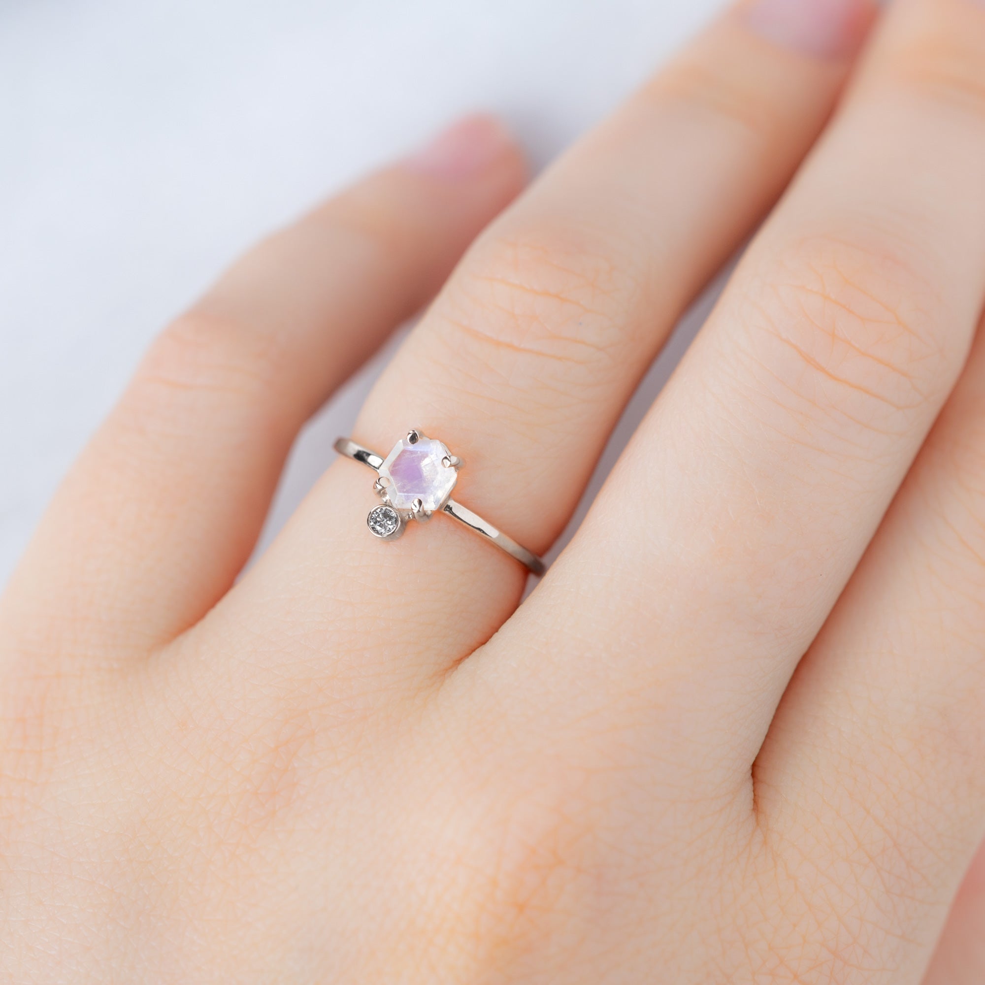 Alexis Russell Rings The Hexagon Moonstone + Diamond Ring | Yellow, Rose or Sterling Silver