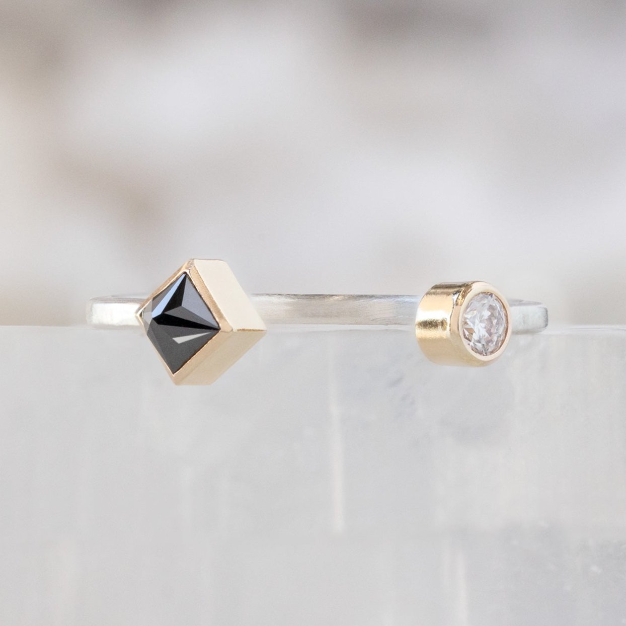 Alexis Russell Rings The Open Cuff Black + White Diamond Ring | Sterling Silver