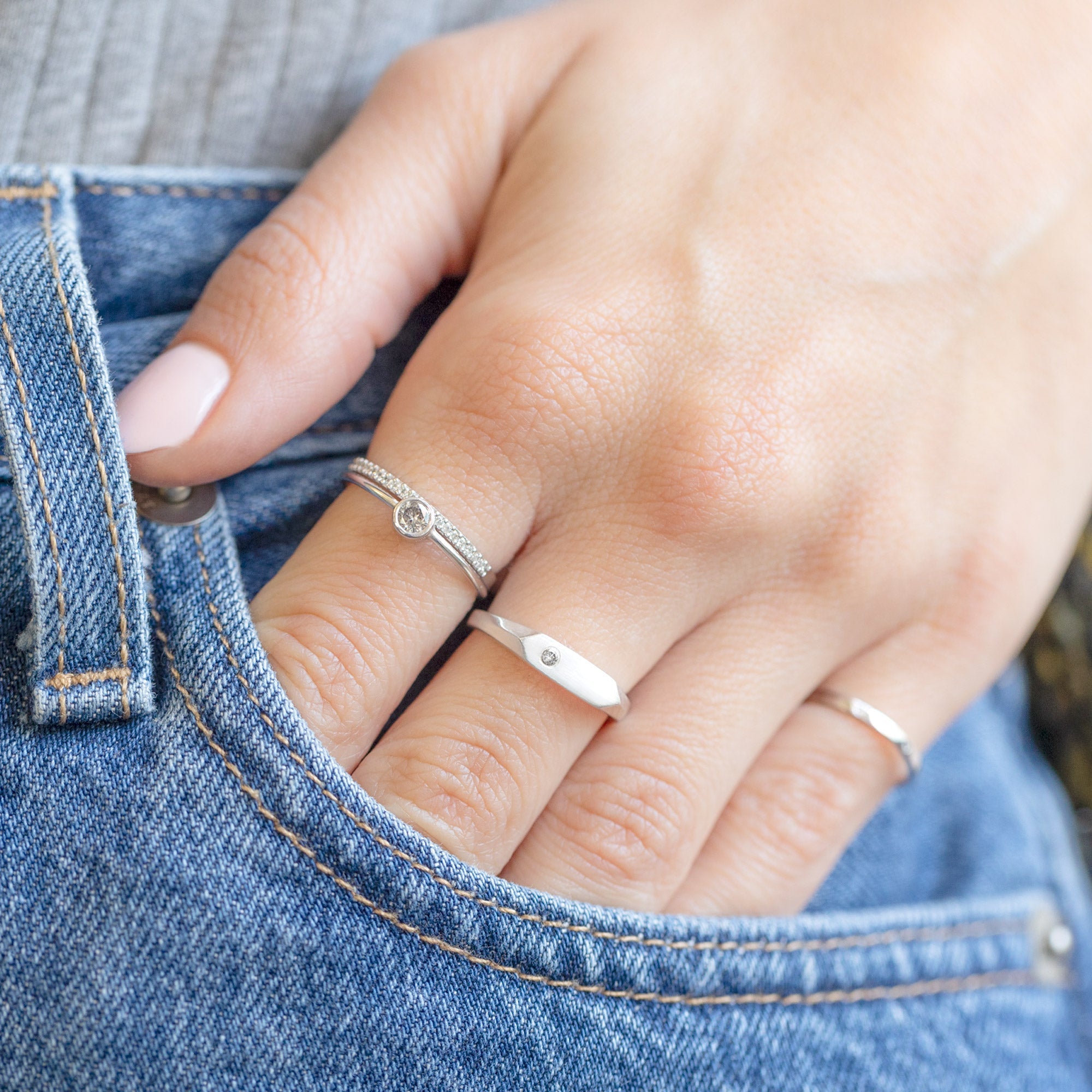 Alexis Russell Rings The Salt and Pepper Diamond Signet Ring | Sterling Silver