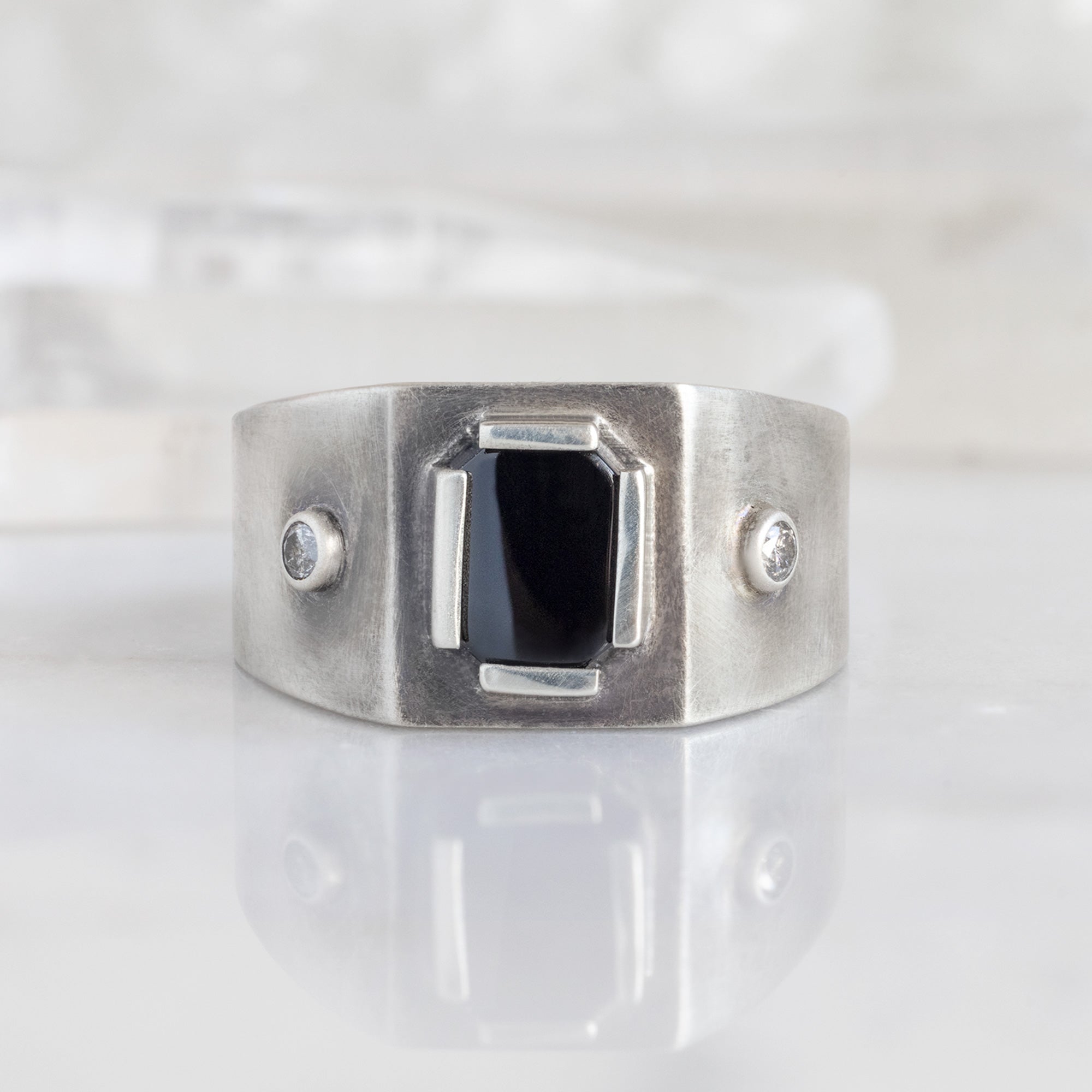 Alexis Russell Rings The Onyx & Diamond Signet Ring | Oxidized Sterling Silver