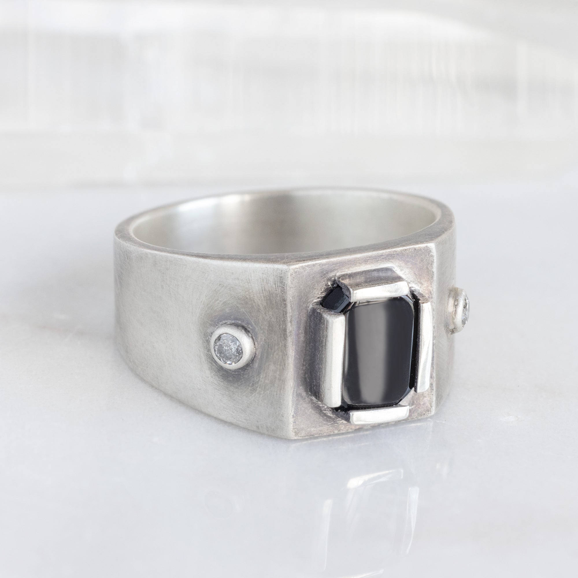 Alexis Russell Rings The Onyx & Diamond Signet Ring | Oxidized Sterling Silver