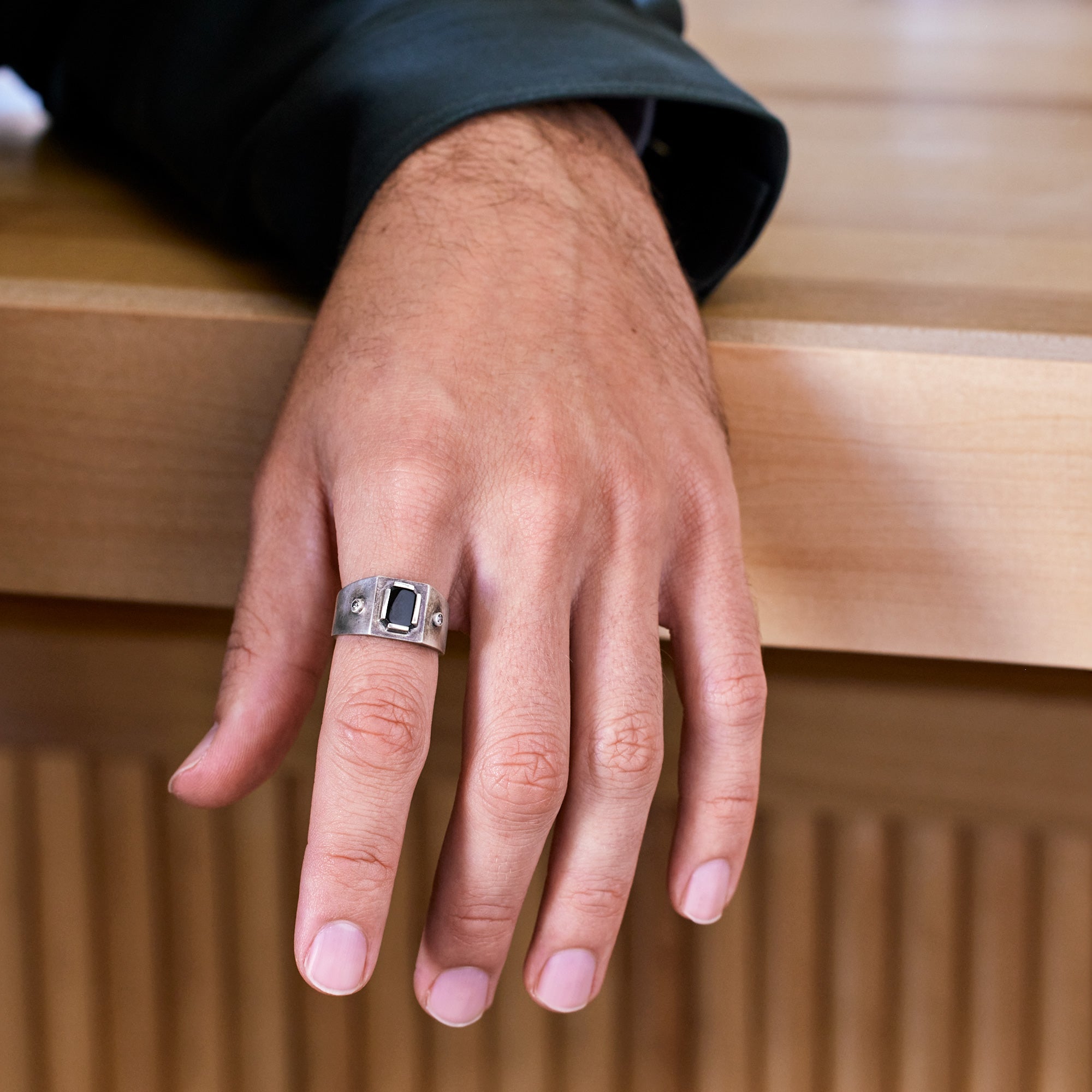 Alexis Russell Rings The Onyx & Diamond Signet Ring | Oxidized Sterling Silver