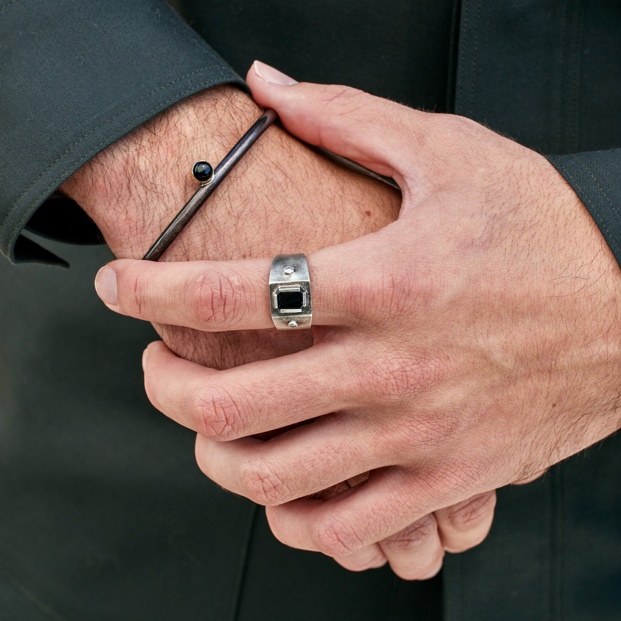 Alexis Russell Rings The Onyx & Diamond Signet Ring | Oxidized Sterling Silver