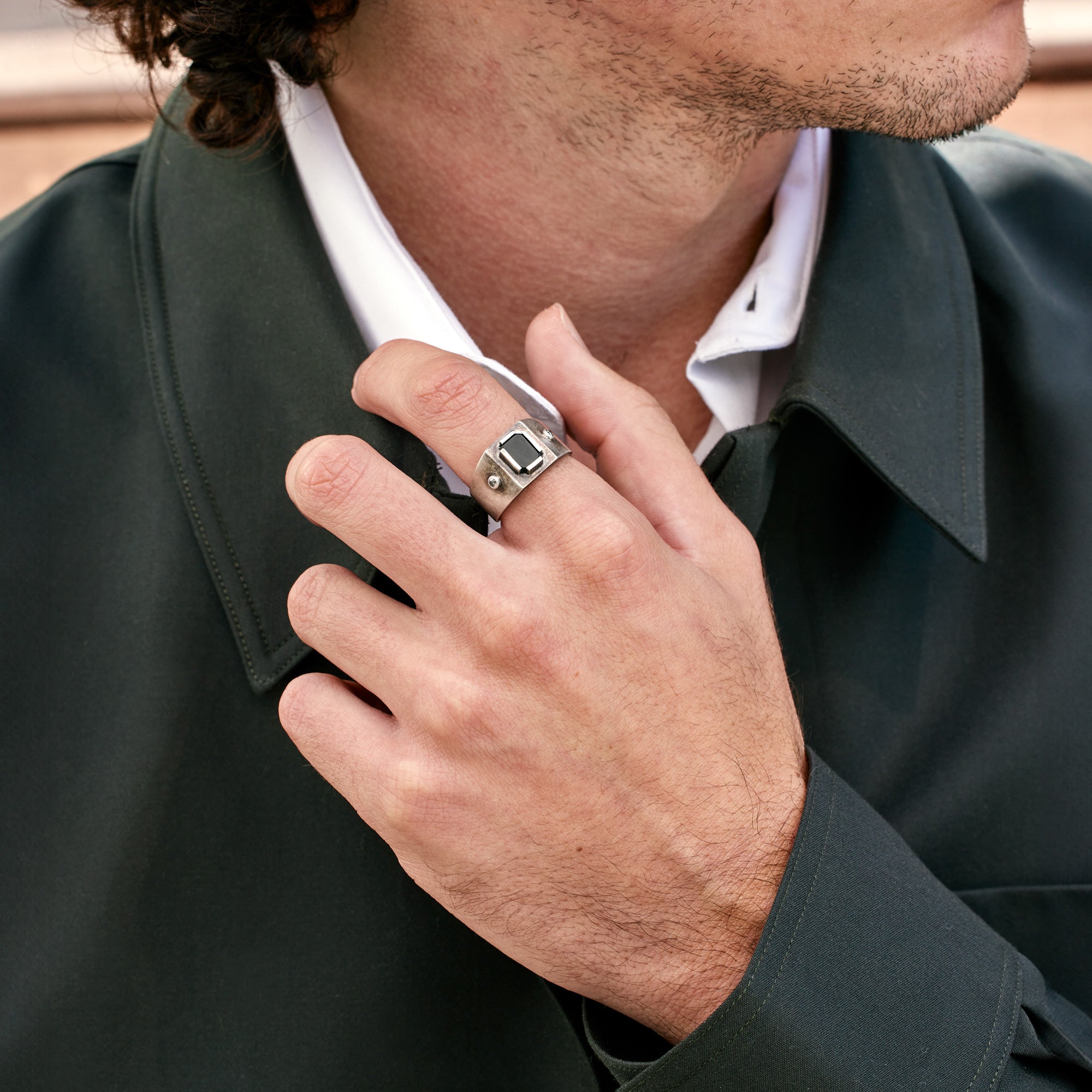 Alexis Russell Rings The Onyx & Diamond Signet Ring | Oxidized Sterling Silver