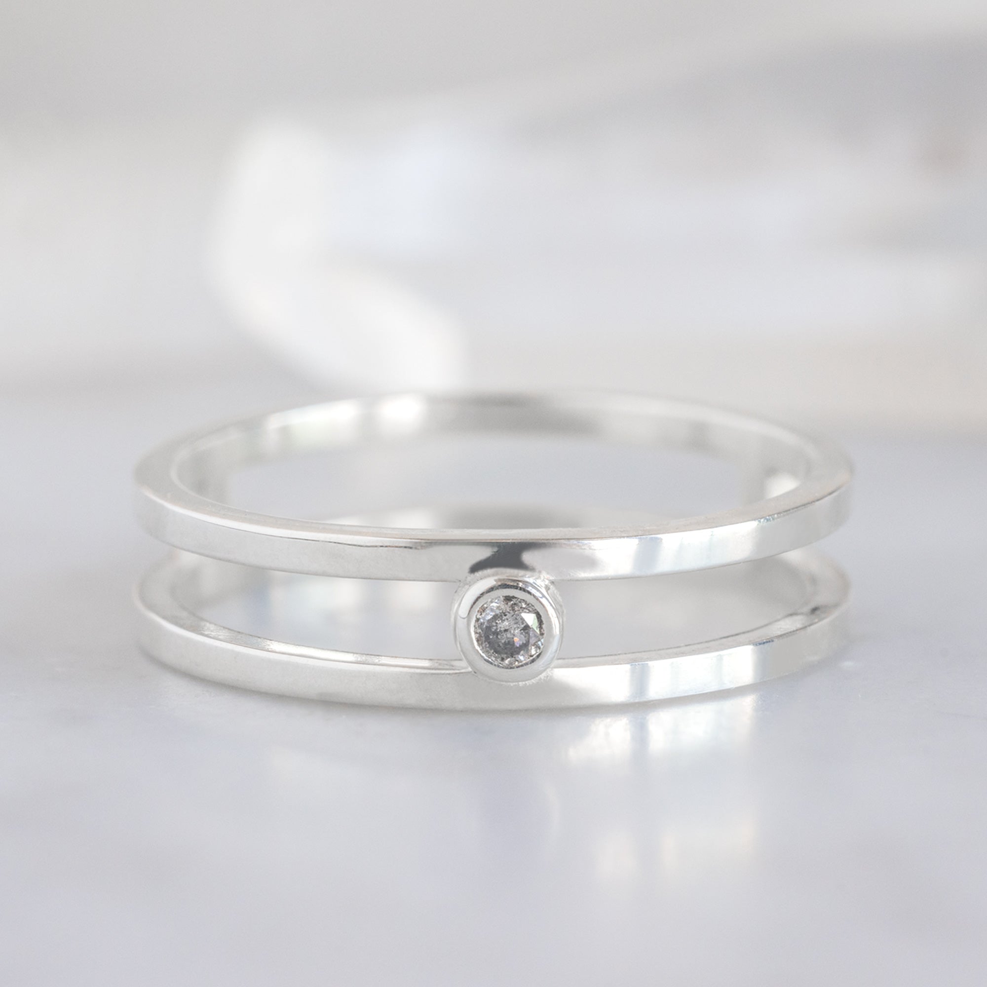 Alexis Russell  Rings Double Band Salt and Pepper Diamond Ring | Sterling Silver