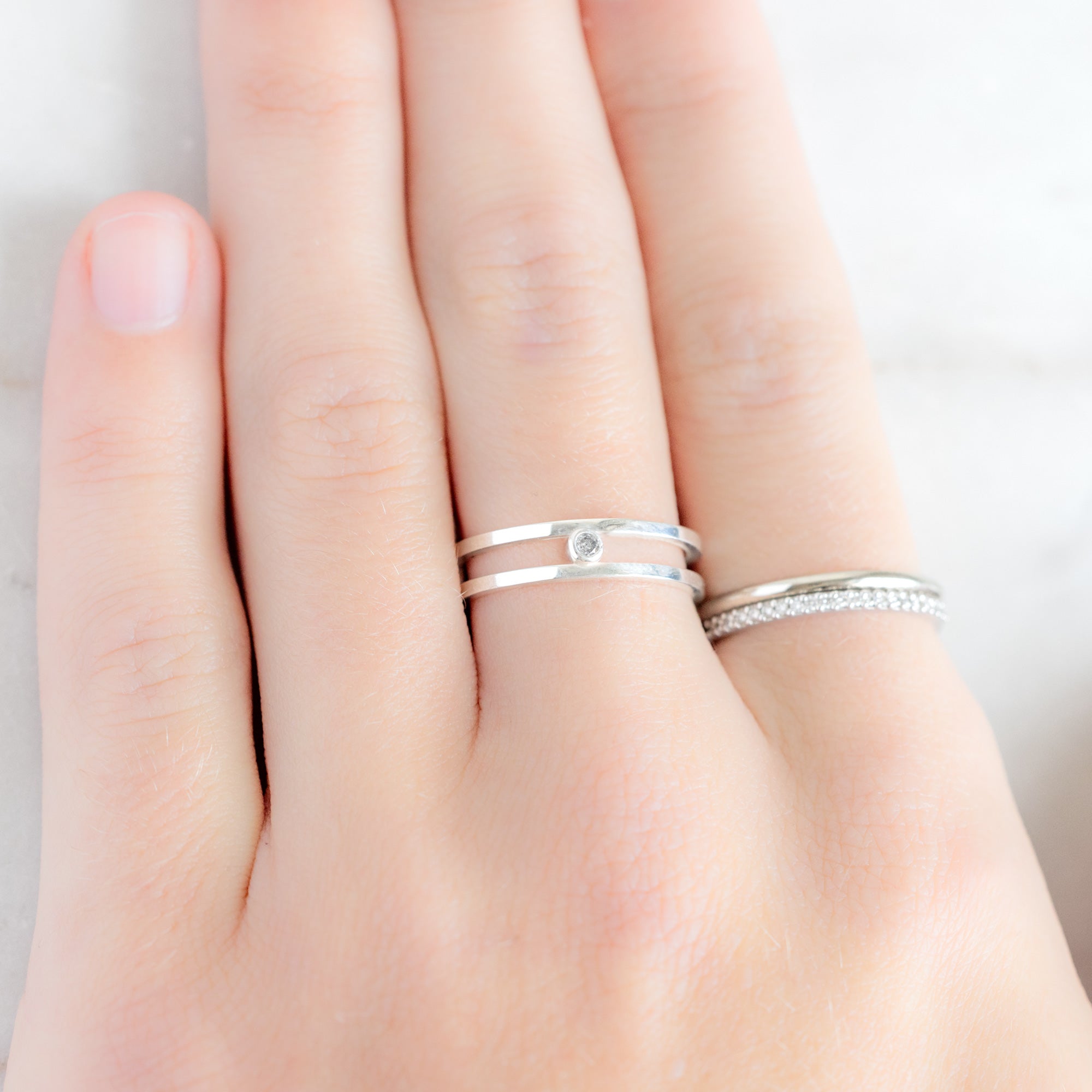 Alexis Russell  Rings Double Band Salt and Pepper Diamond Ring | Sterling Silver