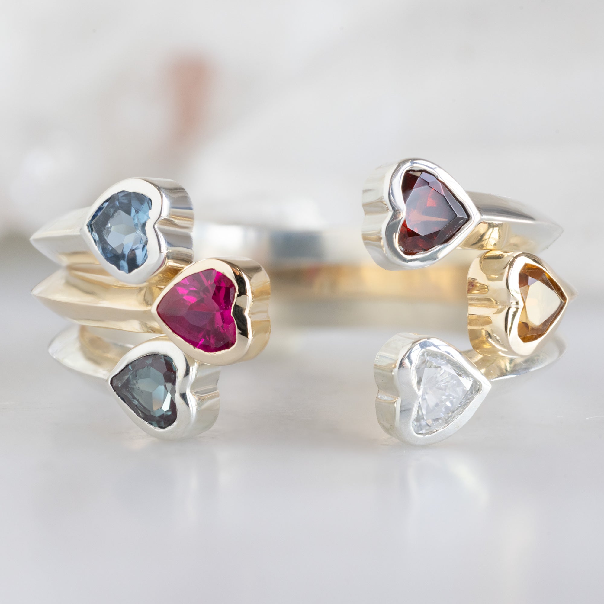 Alexis Russell  Rings Dual Heart Birthstone Ring | Yellow Gold or Sterling Silver