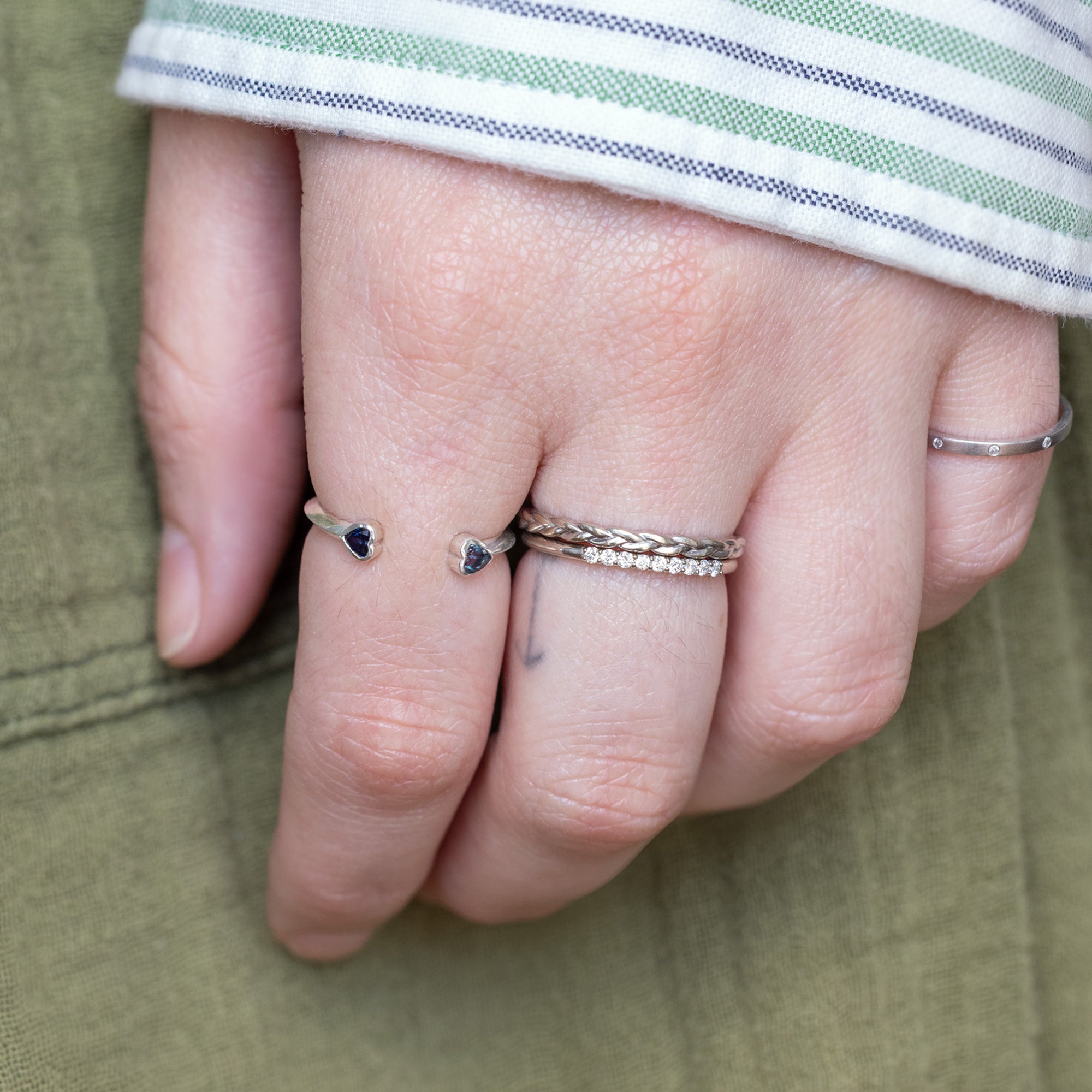 Alexis Russell  Rings Dual Heart Birthstone Ring | Yellow Gold or Sterling Silver