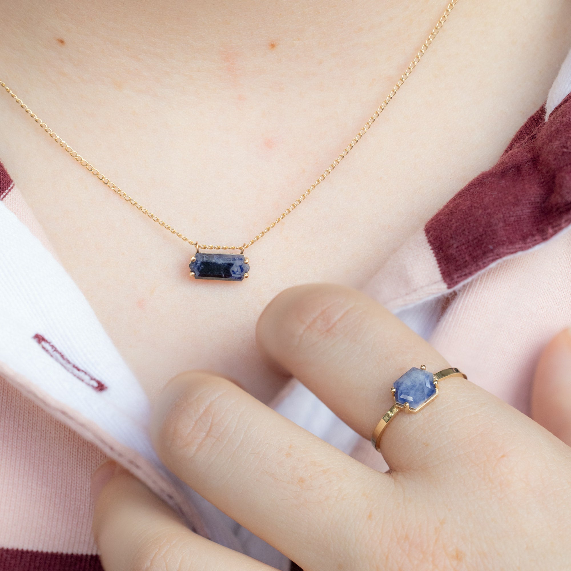 Alexis Russell Jewelry Sets The Raw Sapphire Hexagon Set | Yellow, Rose, White or Sterling Silver