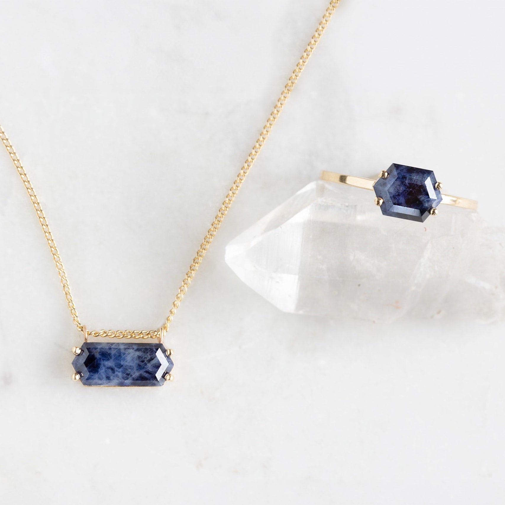 Alexis Russell Jewelry Sets The Raw Sapphire Hexagon Set | Yellow, Rose, White or Sterling Silver