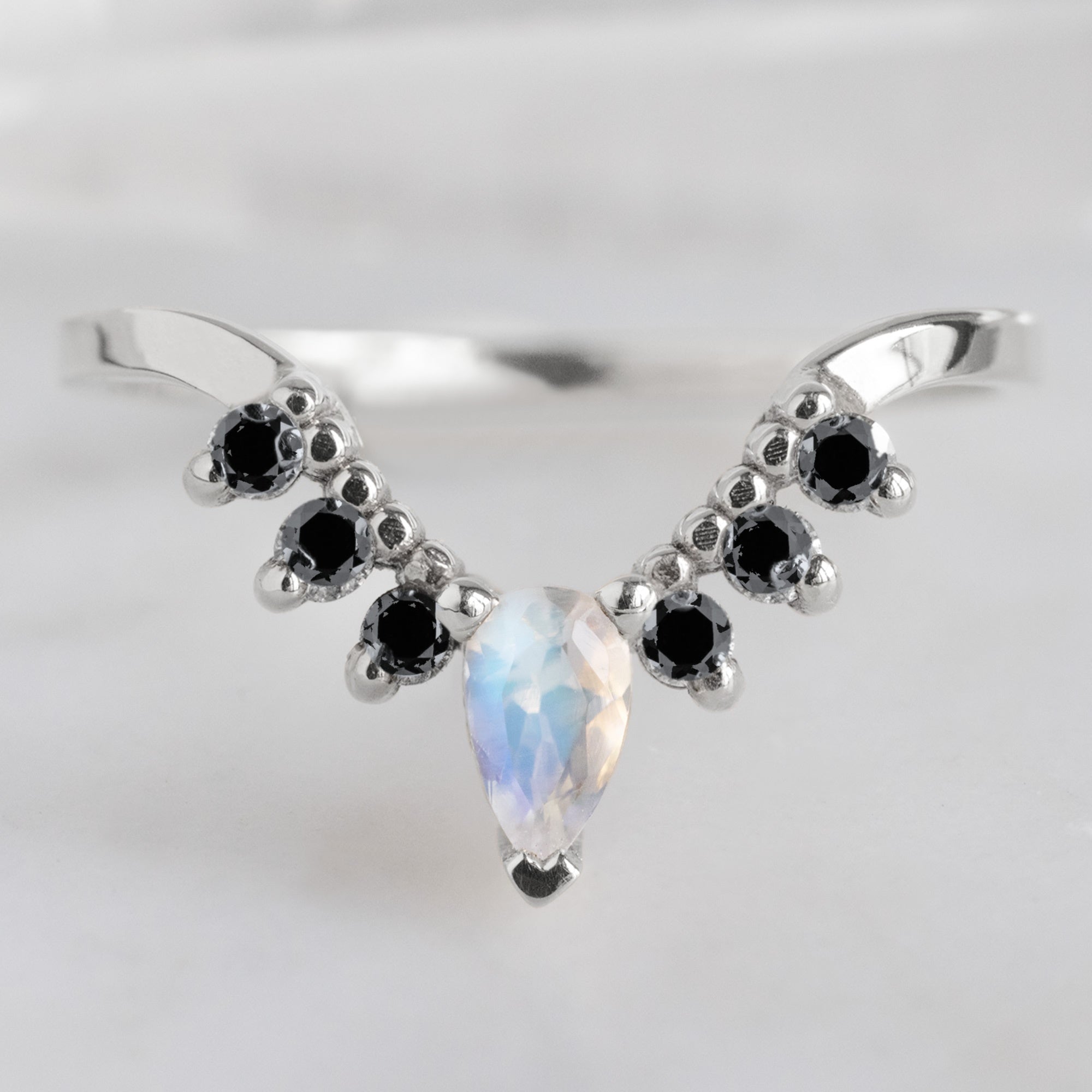 Alexis Russell  Wedding Bands Moonstone + Diamond Sunburst Stacking Band | Choose Your Side Stones