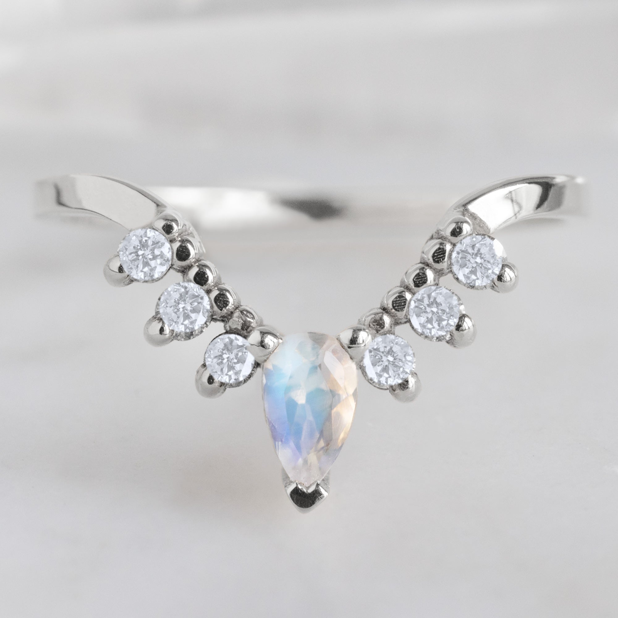 Alexis Russell  Wedding Bands Moonstone + Diamond Sunburst Stacking Band | Choose Your Side Stones
