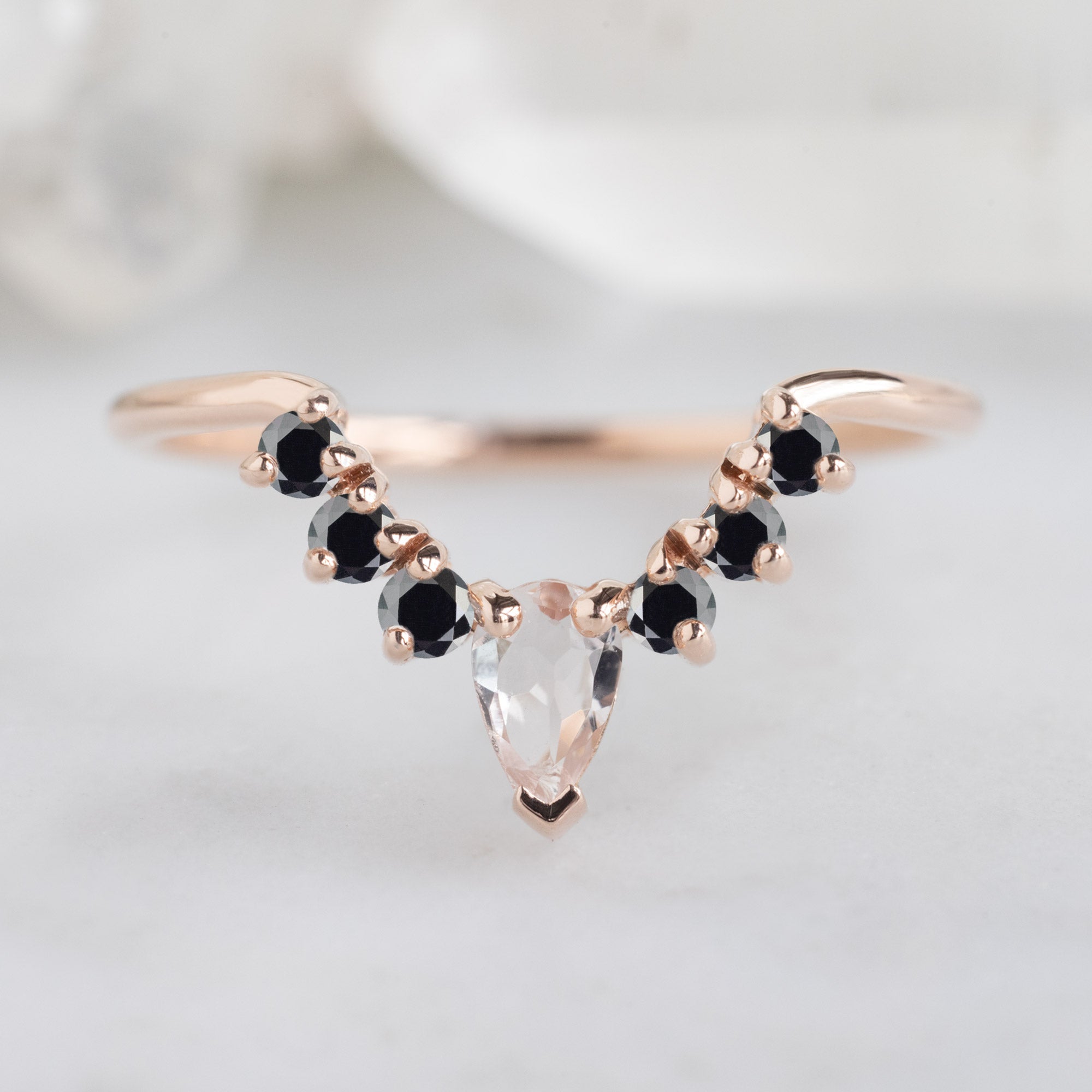 Alexis Russell  Wedding Bands Morganite + Diamond Sunburst Stacking Band | Choose Your Side Stones