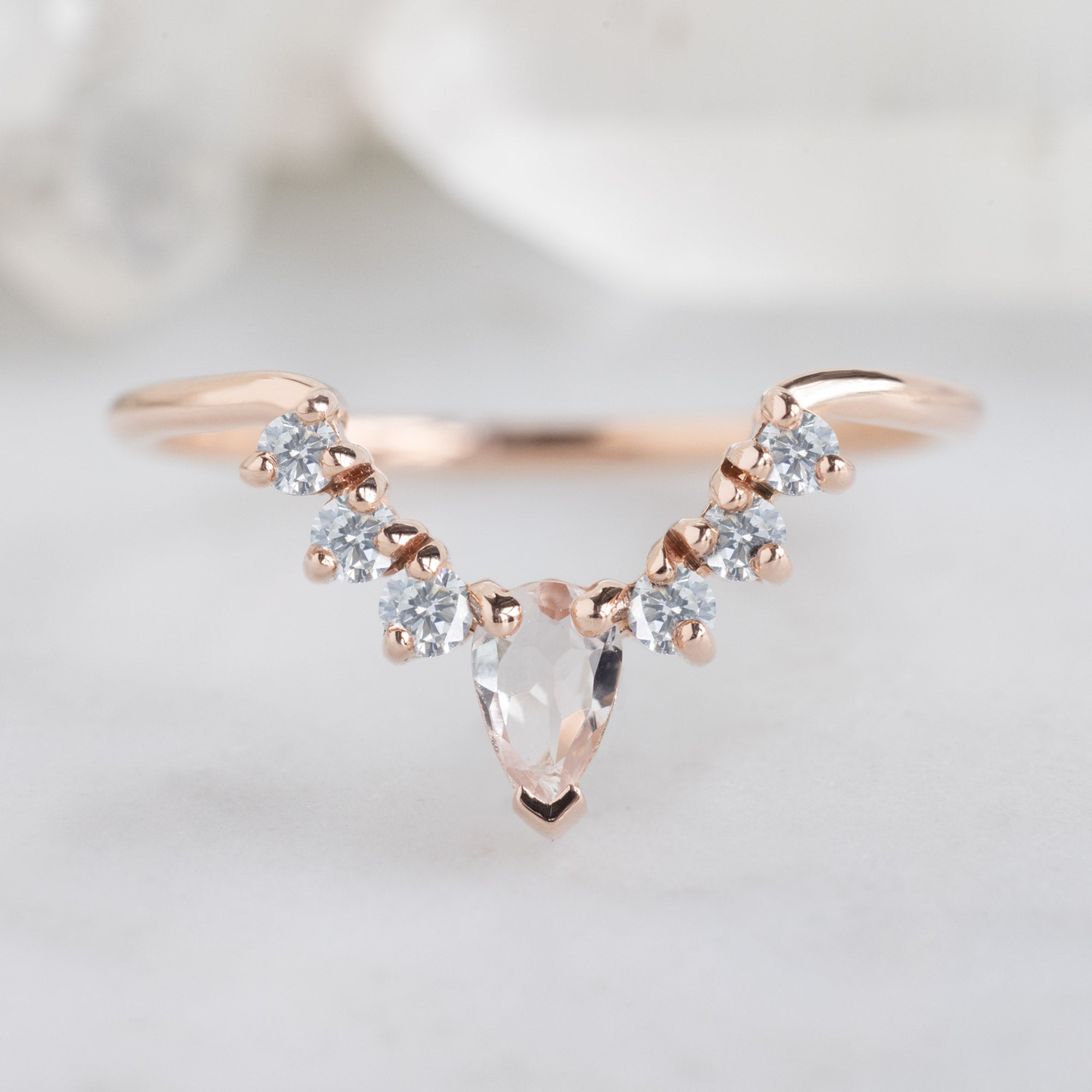 Alexis Russell  Wedding Bands Morganite + Diamond Sunburst Stacking Band | Choose Your Side Stones