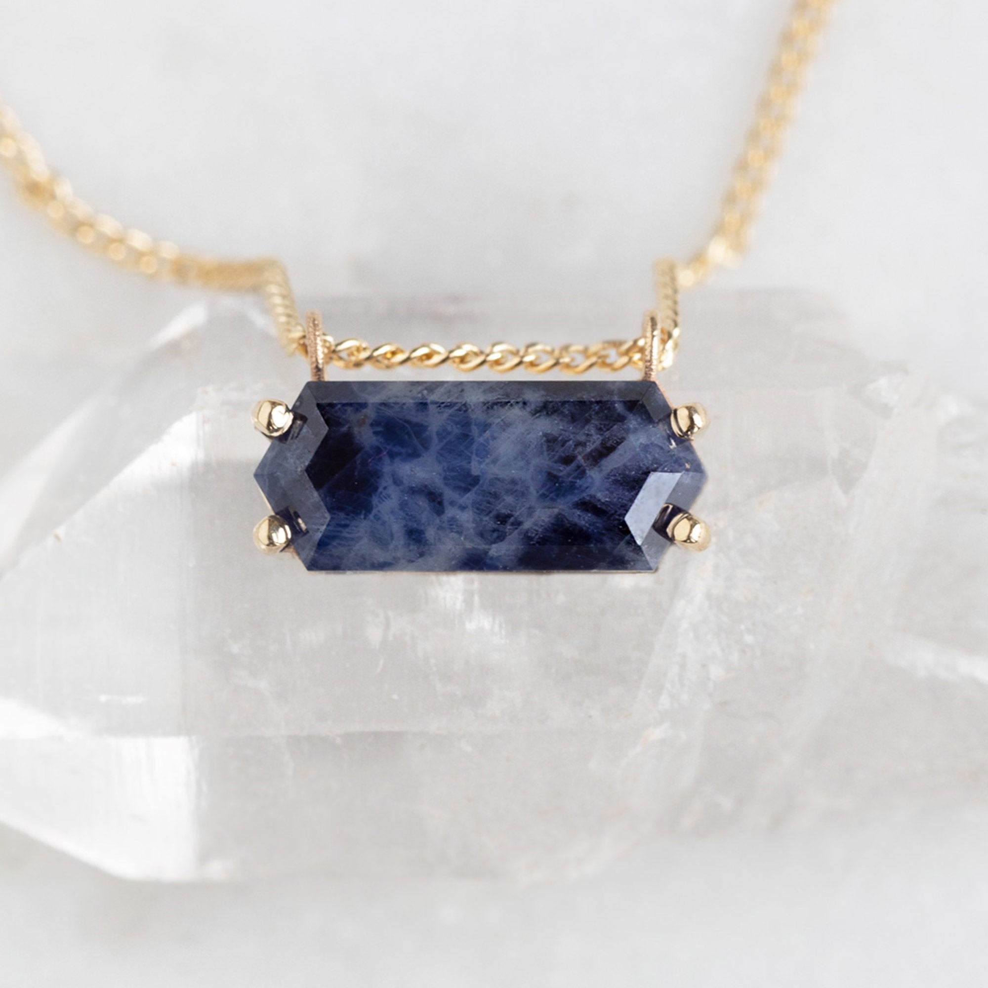 Alexis Russell Necklaces The Raw Sapphire Hexagon Necklace | Yellow, Rose, White or Sterling Silver