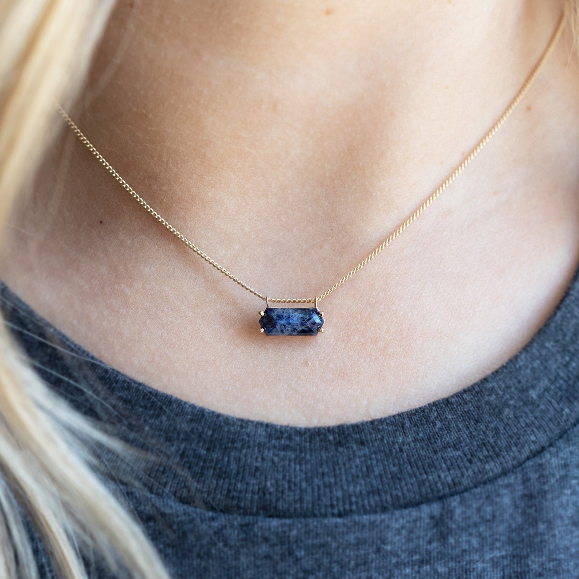 Alexis Russell Necklaces The Raw Sapphire Hexagon Necklace | Yellow, Rose, White or Sterling Silver