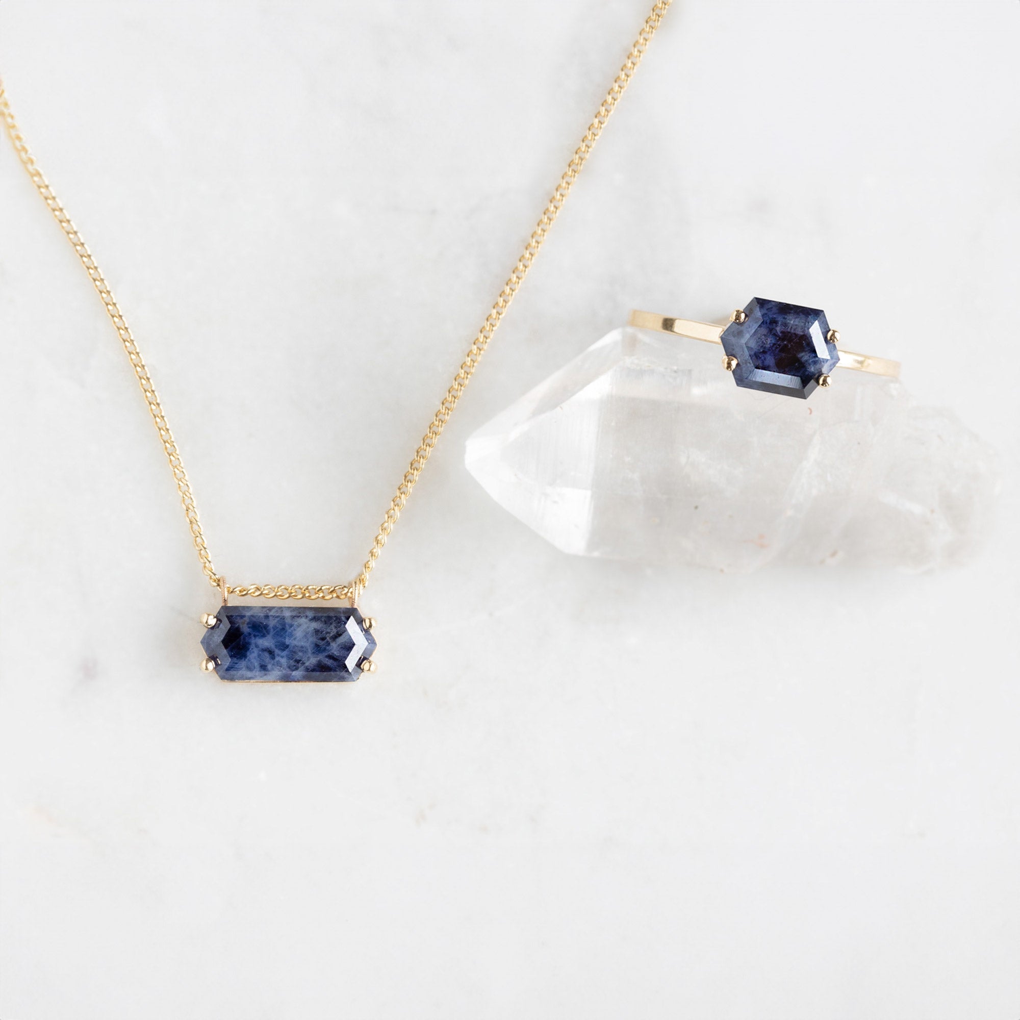 Alexis Russell Necklaces The Raw Sapphire Hexagon Necklace | Yellow, Rose, White or Sterling Silver