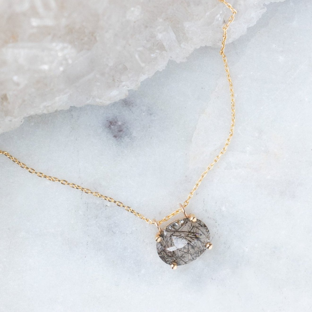Alexis Russell Necklaces The Tourmaline in Quartz Necklace | Yellow Gold