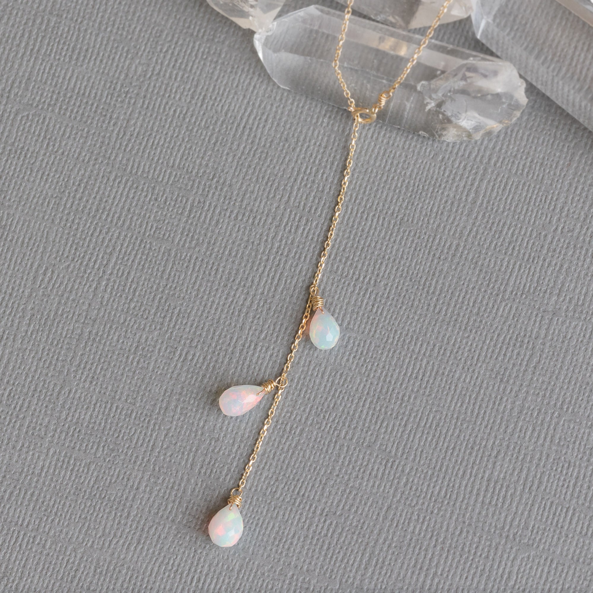 Alexis Russell Necklaces The Opal Cascade Lariat Necklace | Yellow or Rose Gold