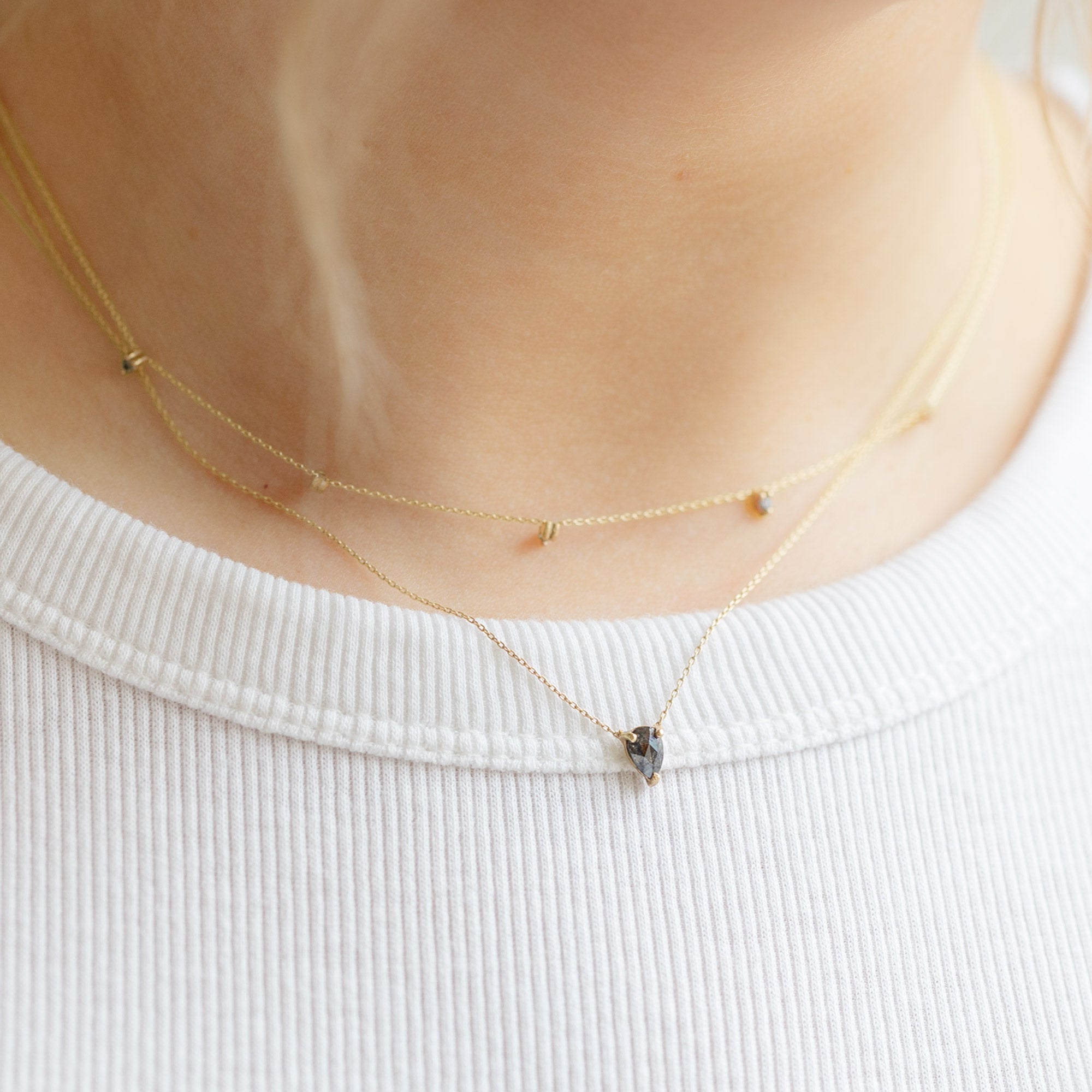 Alexis Russell Necklaces The Galaxy Salt and Pepper Diamond Drop Necklace | Yellow, Rose or White Gold