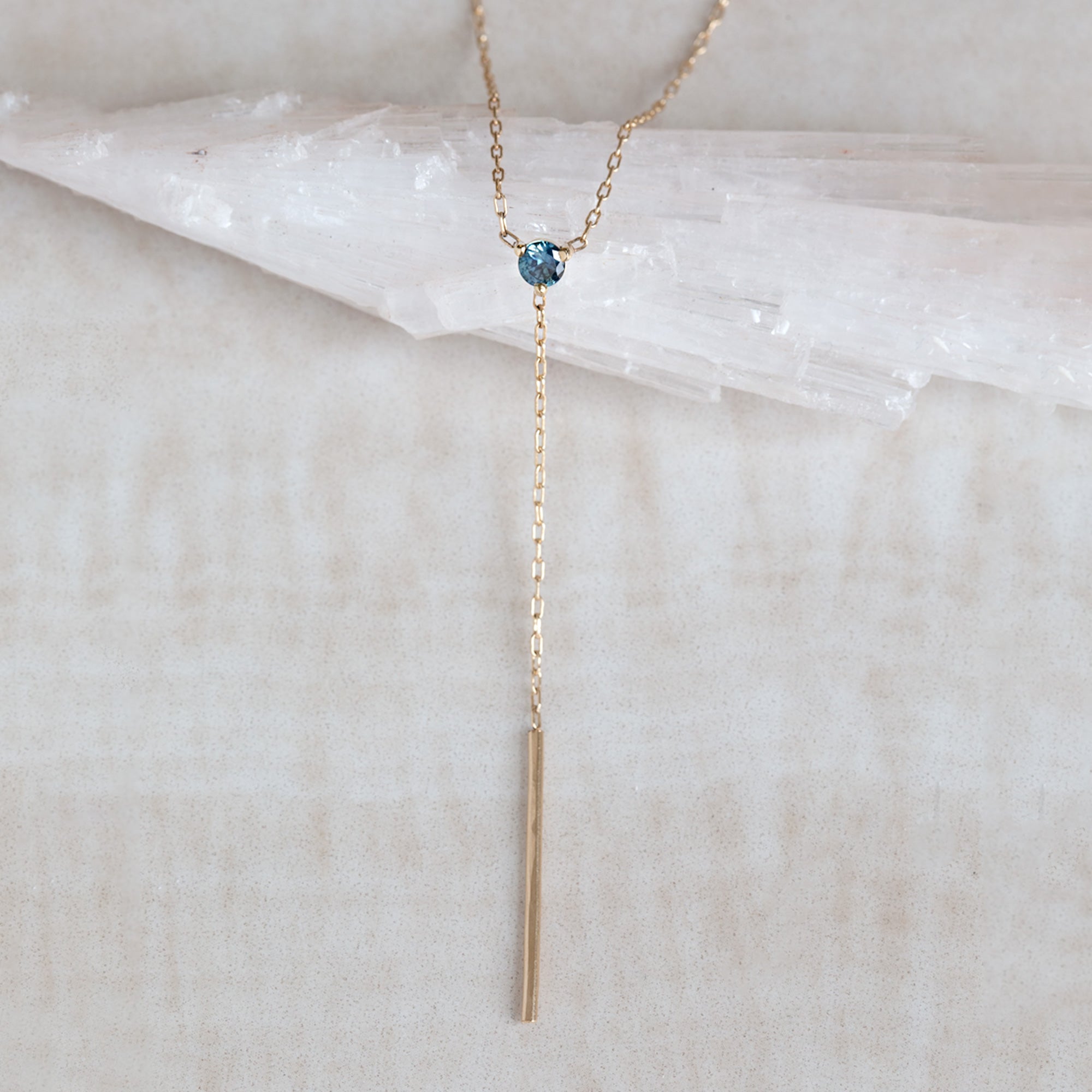 Alexis Russell Necklaces The Blue Montana Sapphire Gemstone Lariat Necklace | Yellow, Rose or White Gold