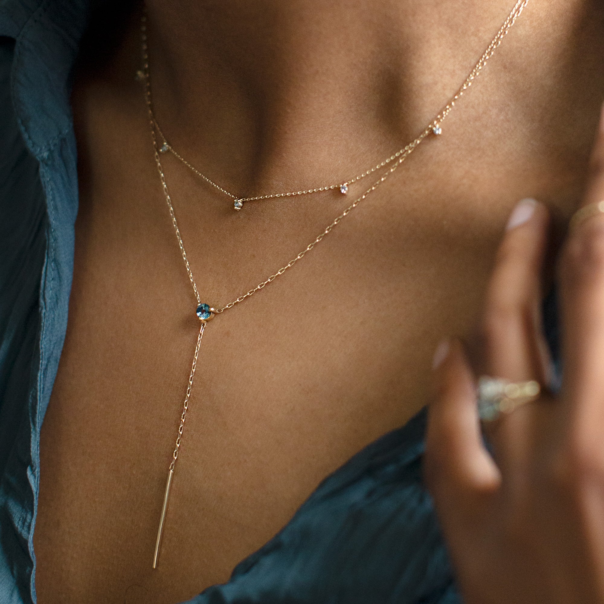 Alexis Russell Necklaces The Blue Montana Sapphire Gemstone Lariat Necklace | Yellow, Rose or White Gold
