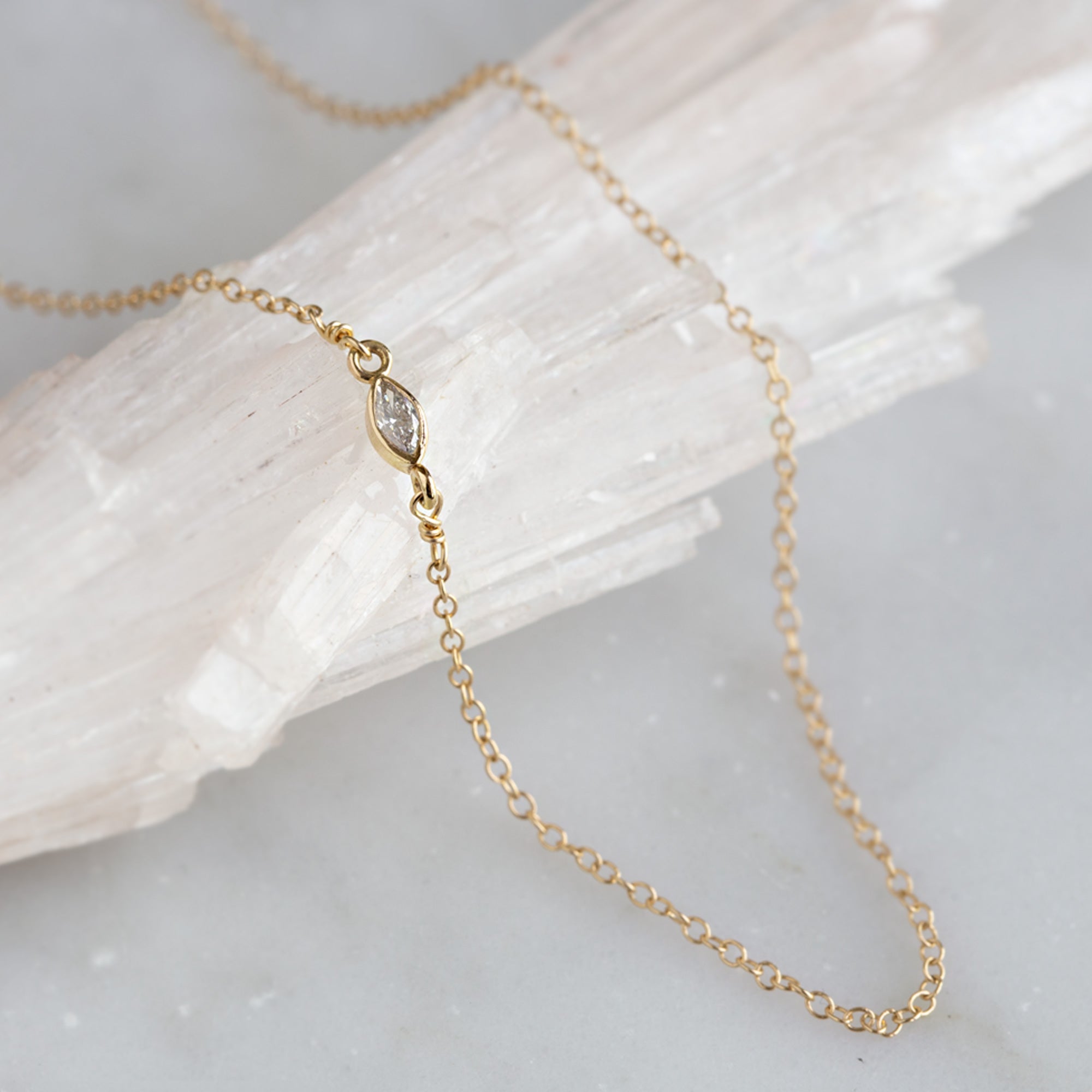 Alexis Russell Necklaces The Asymmetrical White Diamond Eye Necklace | Yellow Gold
