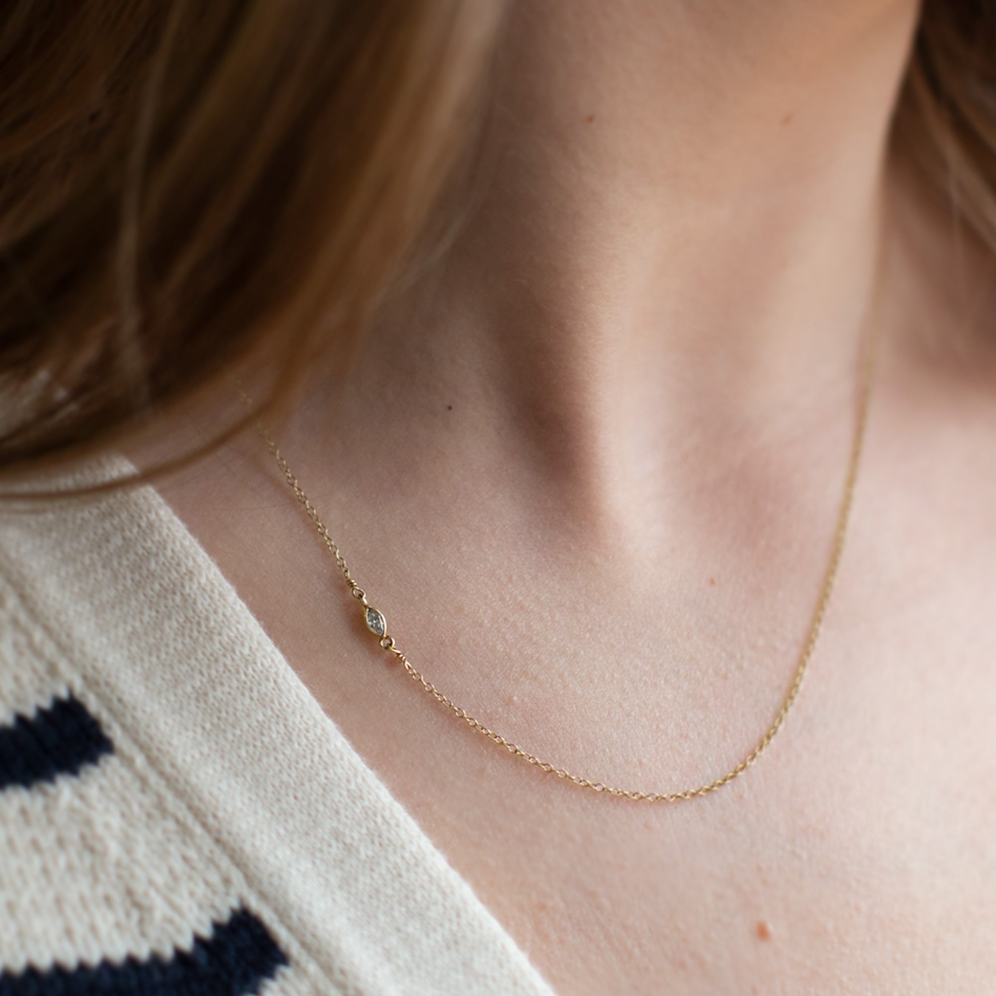 Alexis Russell Necklaces The Asymmetrical White Diamond Eye Necklace | Yellow Gold