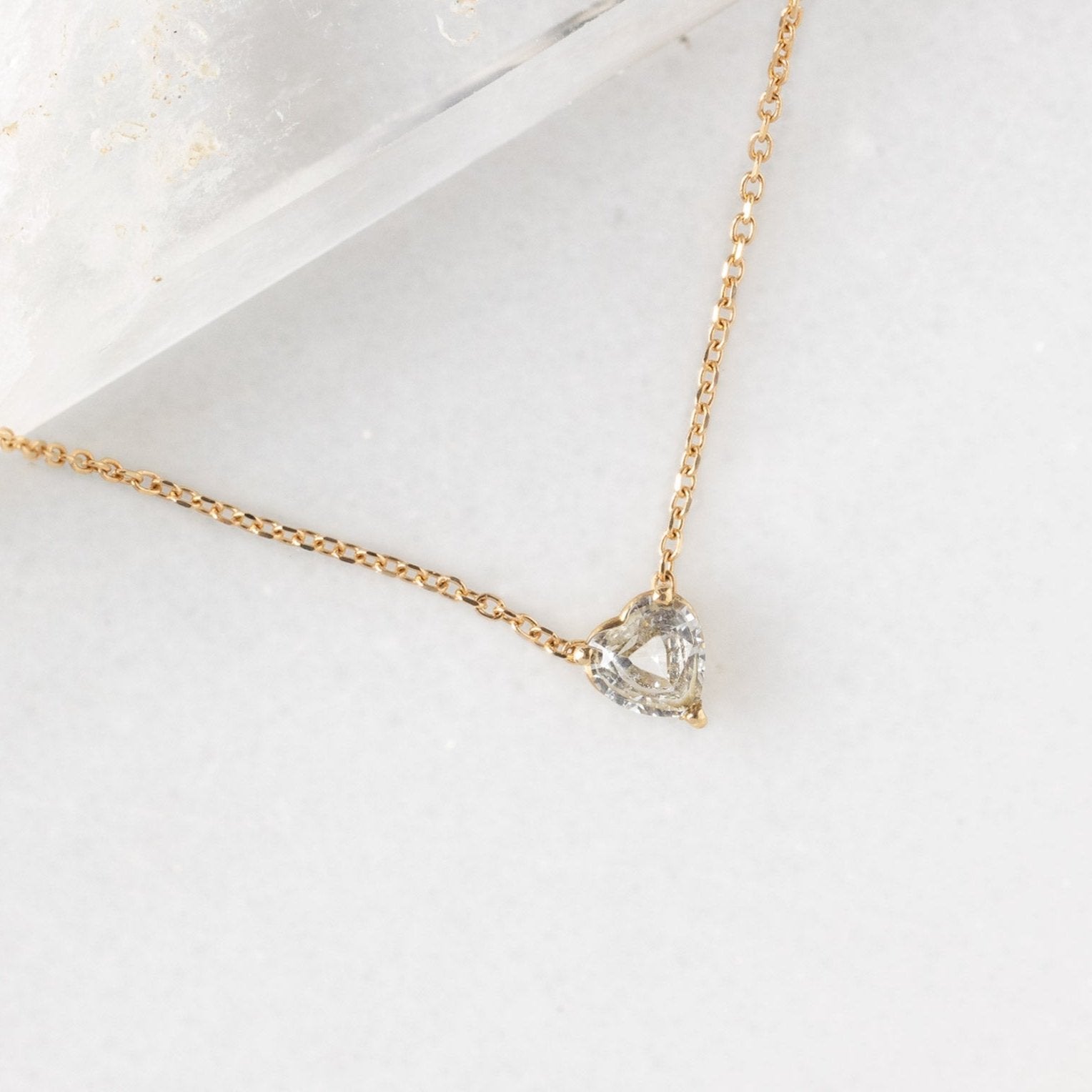 Alexis Russell Necklaces The White Sapphire Gemstone Heart Necklace | Yellow Gold
