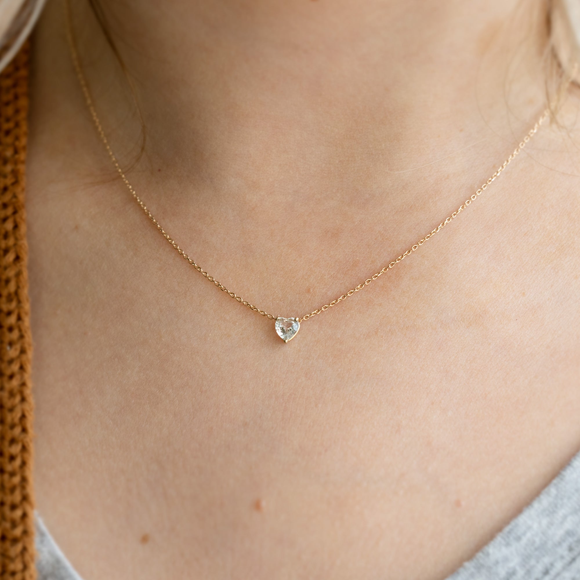 Alexis Russell Necklaces The White Sapphire Gemstone Heart Necklace | Yellow Gold