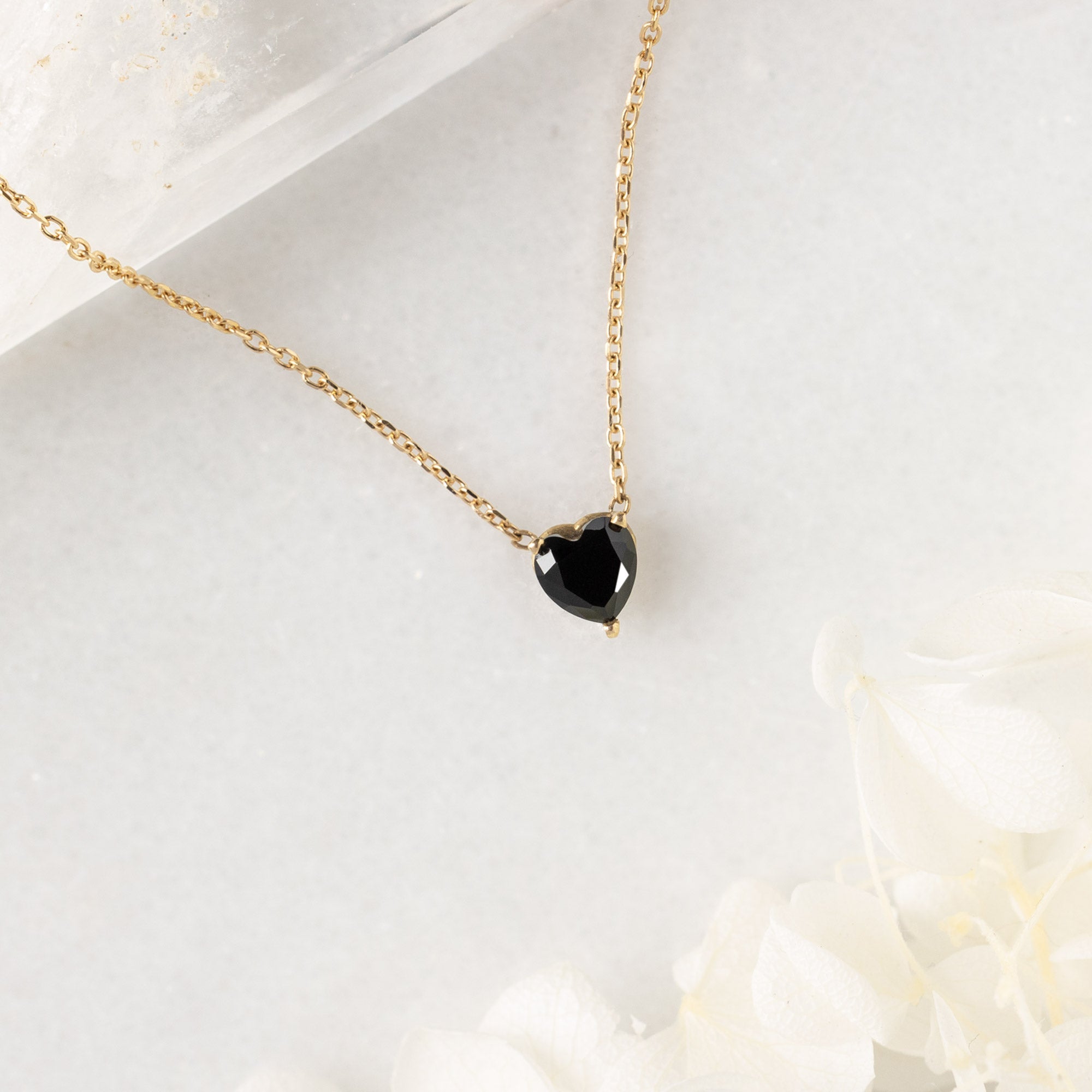 Alexis Russell Necklaces The Black Onyx Gemstone Heart Necklace | Yellow, Rose or White Gold