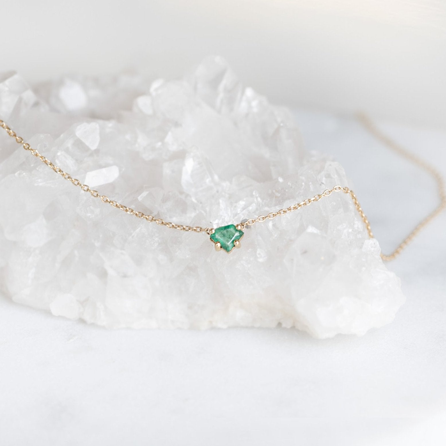 Alexis Russell Necklaces The Geometric Emerald Necklace | Yellow, Rose or White Gold