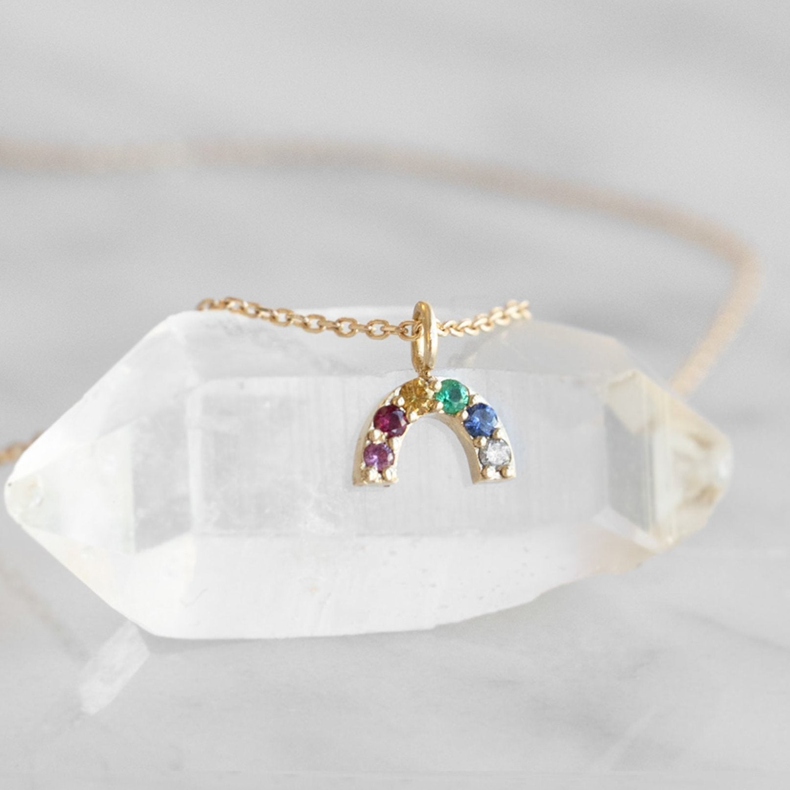 Alexis Russell Necklaces The Rainbow Sapphire Charm Necklace | Yellow, Rose or White Gold