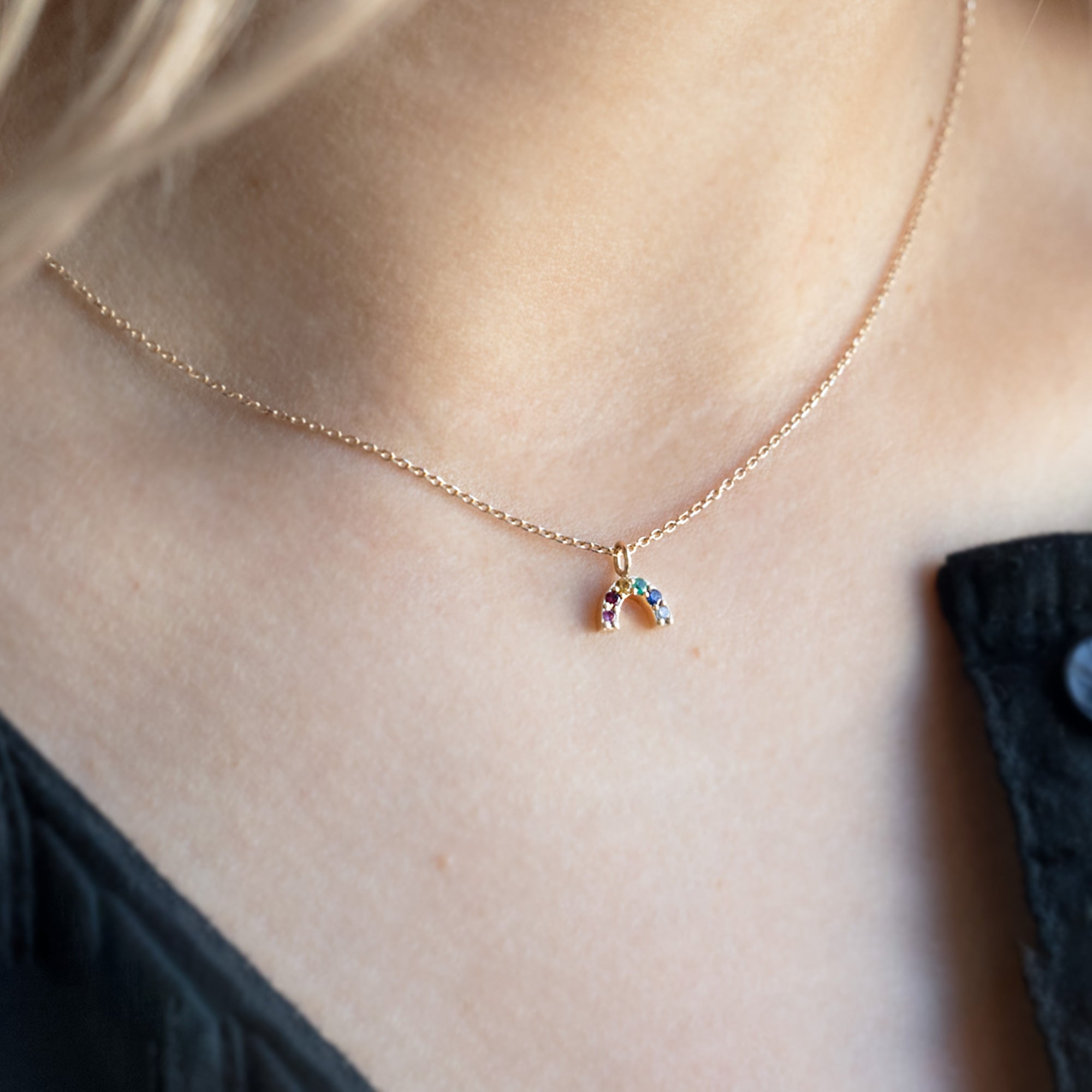 Alexis Russell Necklaces The Rainbow Sapphire Charm Necklace | Yellow, Rose or White Gold